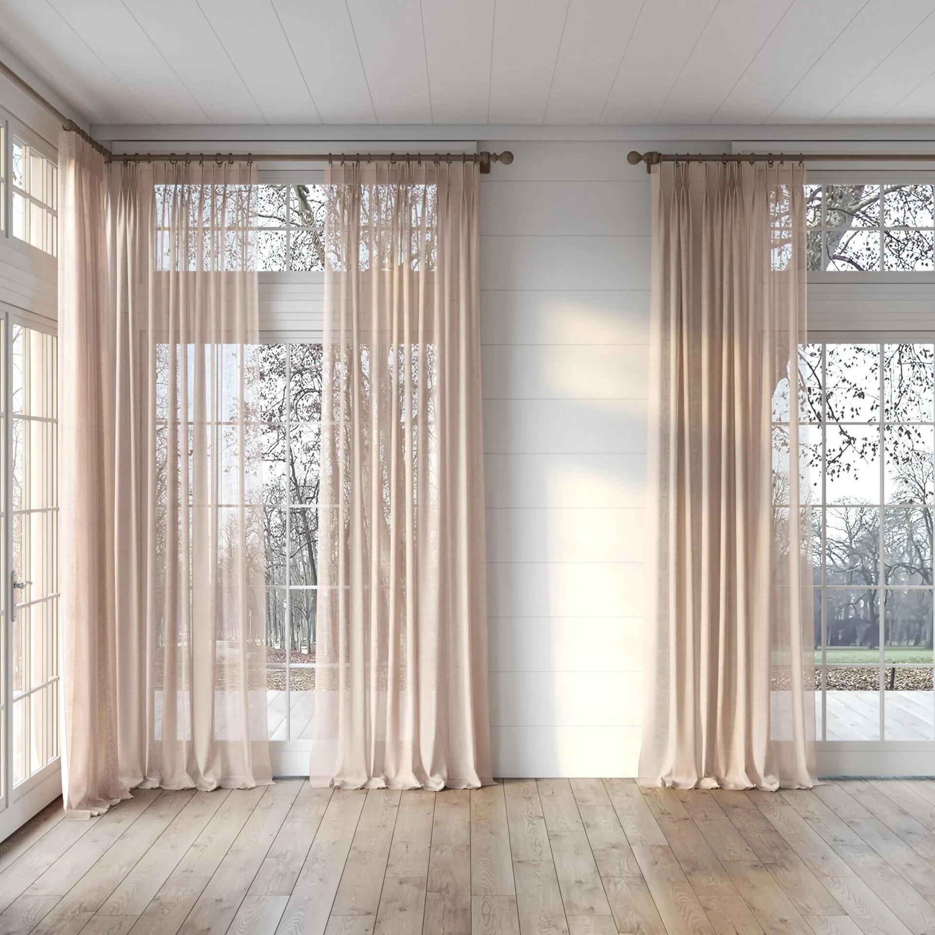 Full view of Verdant Blush, puddled, on curtain rod