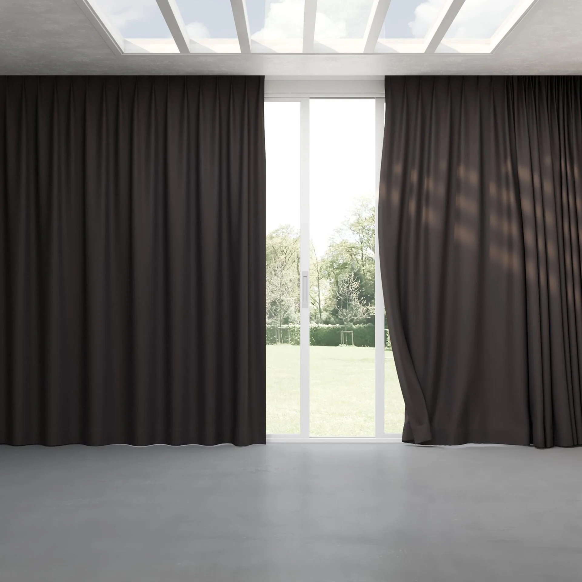 Full view of Duede Onyx, pinch pleat