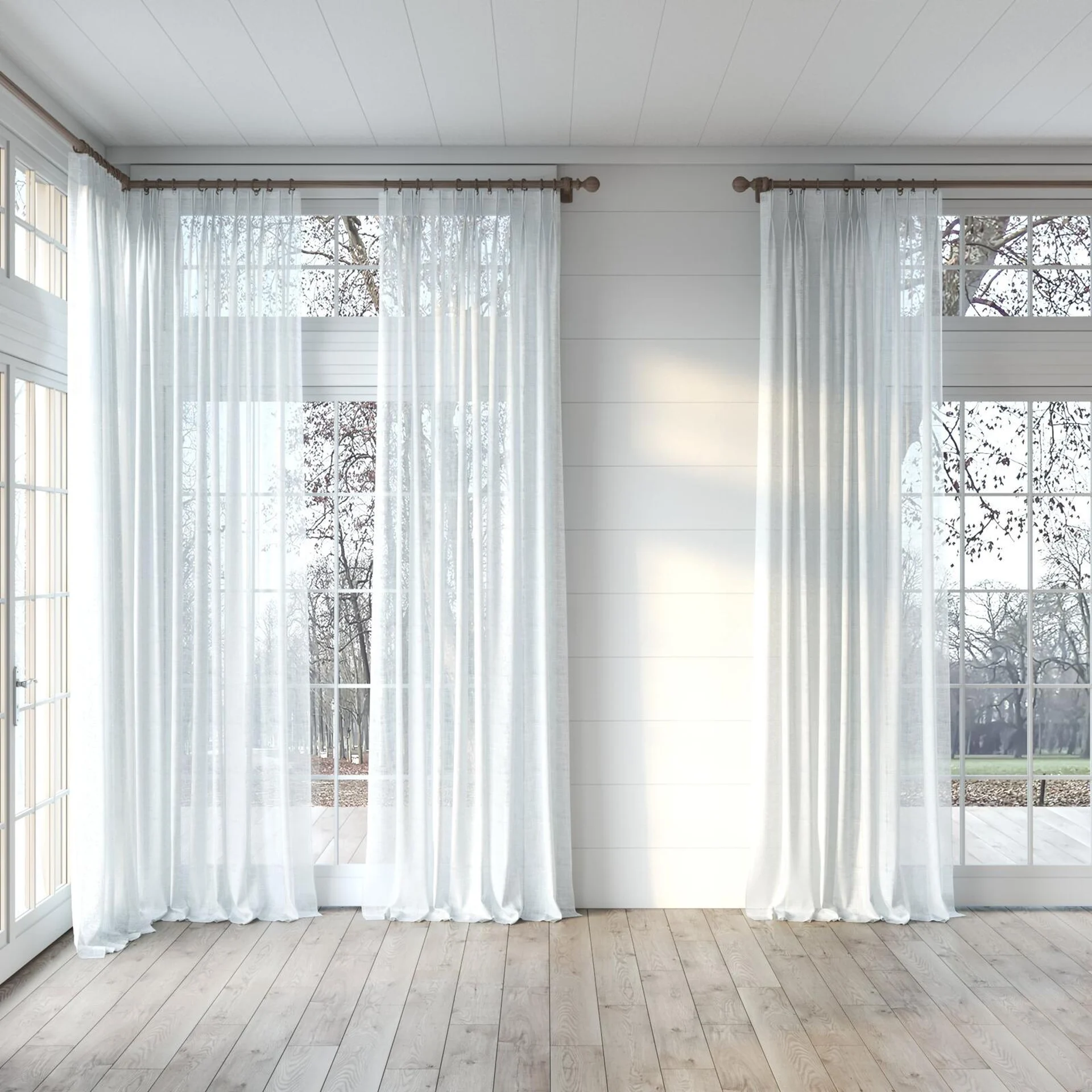 Full view of Verdant Snow, puddled, on curtain rod