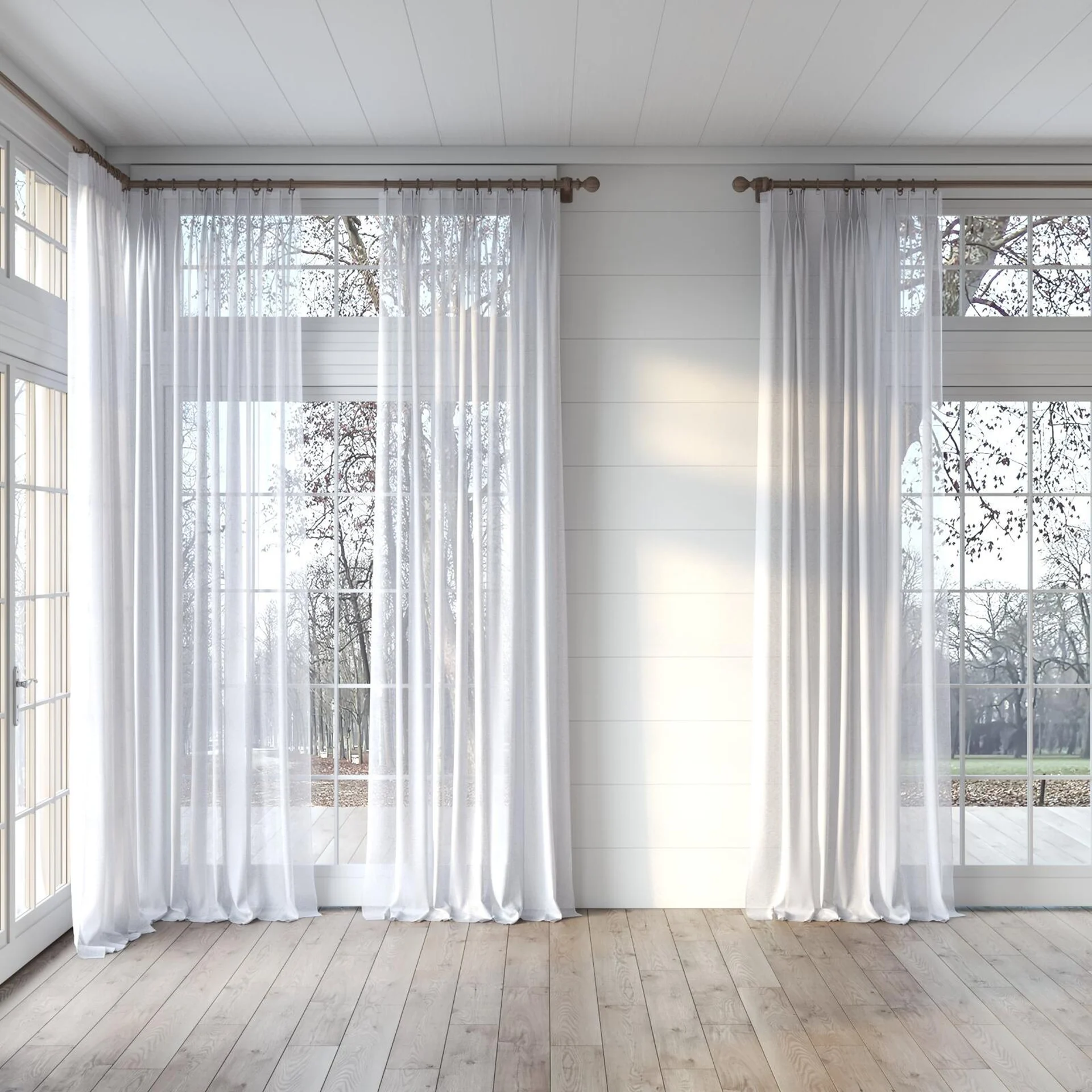 Full view of Cirrus Silver, puddled, on curtain rod
