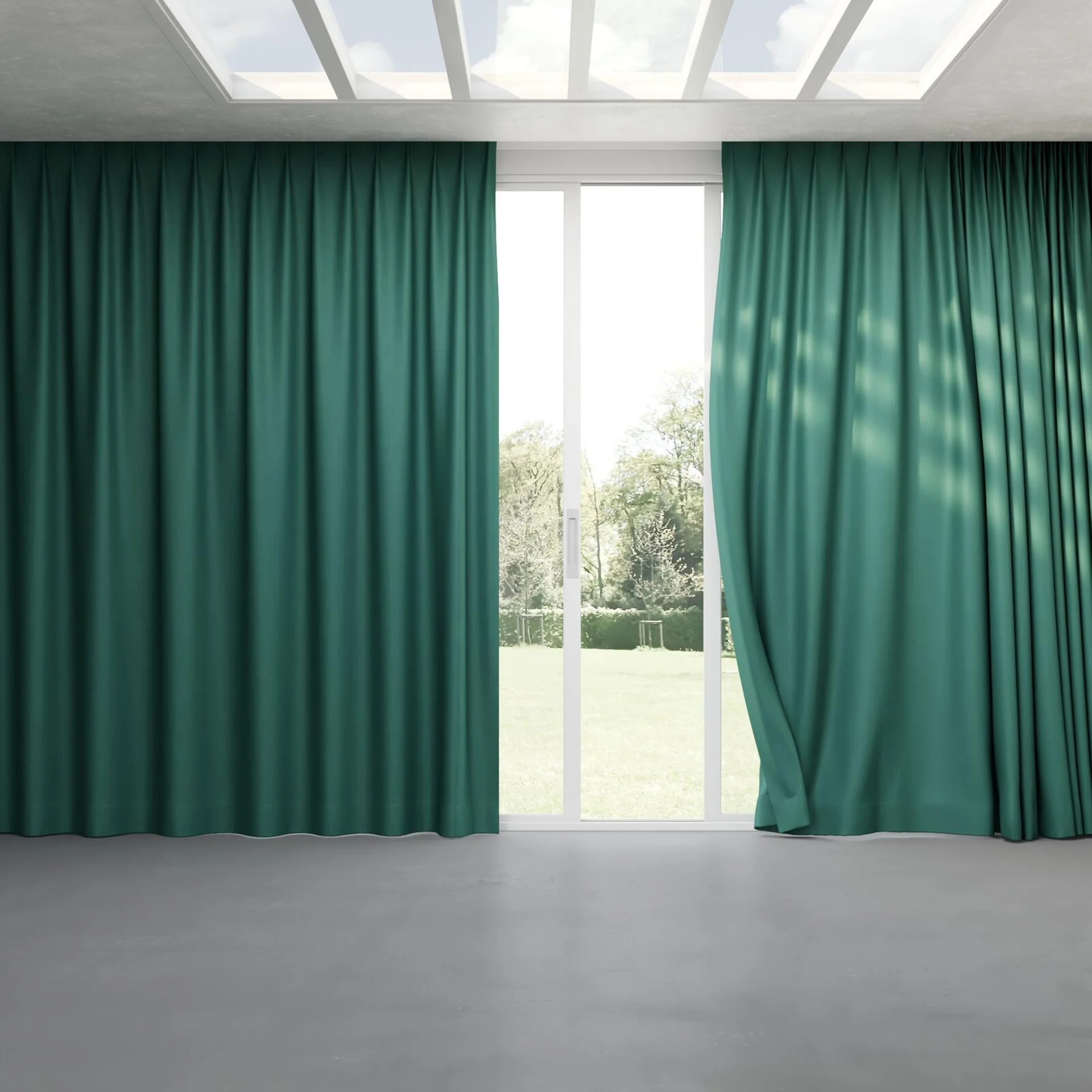Full view of Kidglove Emerald, pinch pleat