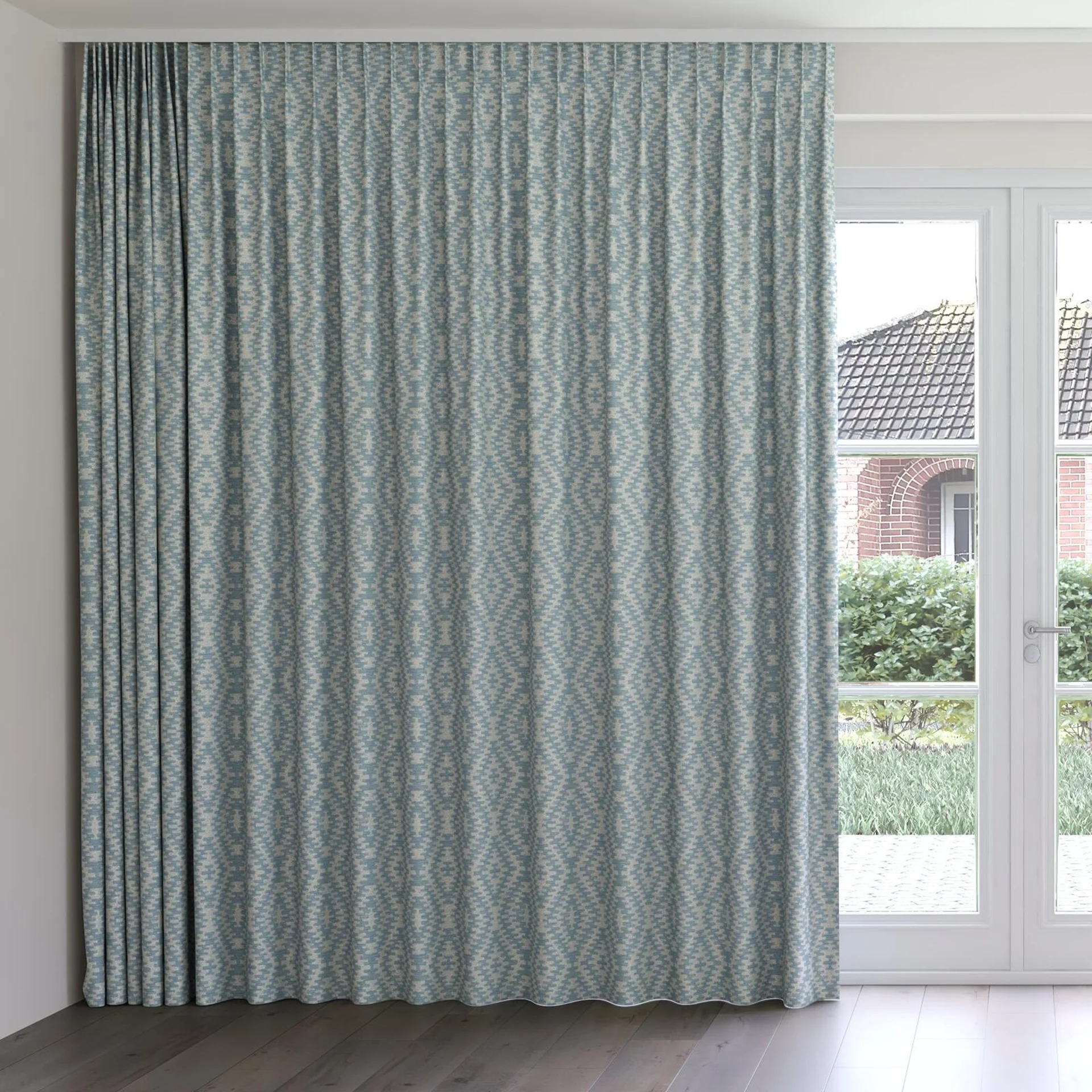 Front view of Kaoani Mosaic, on curtain rail