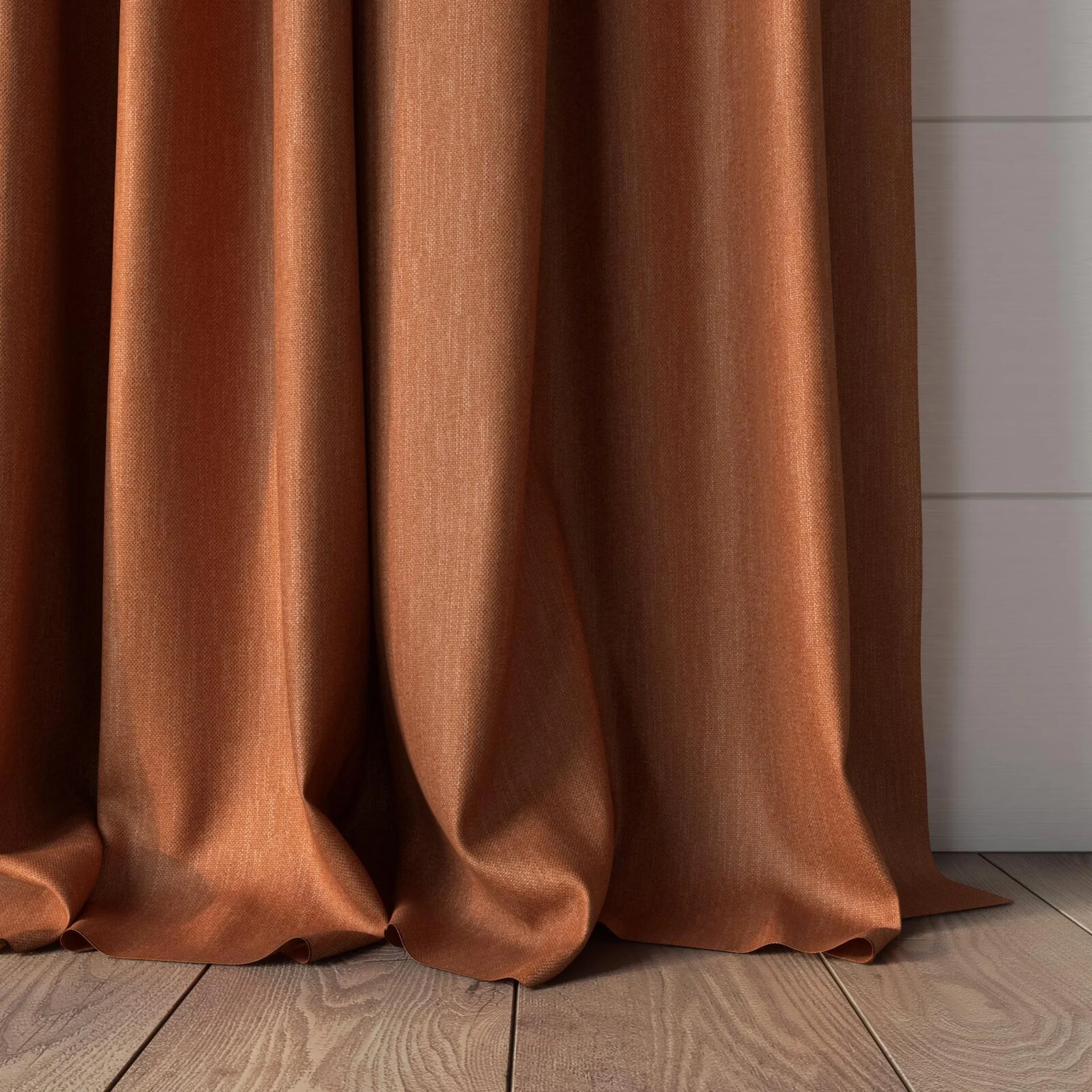 Bottom view of Excel Sienna, puddled, on curtain rod