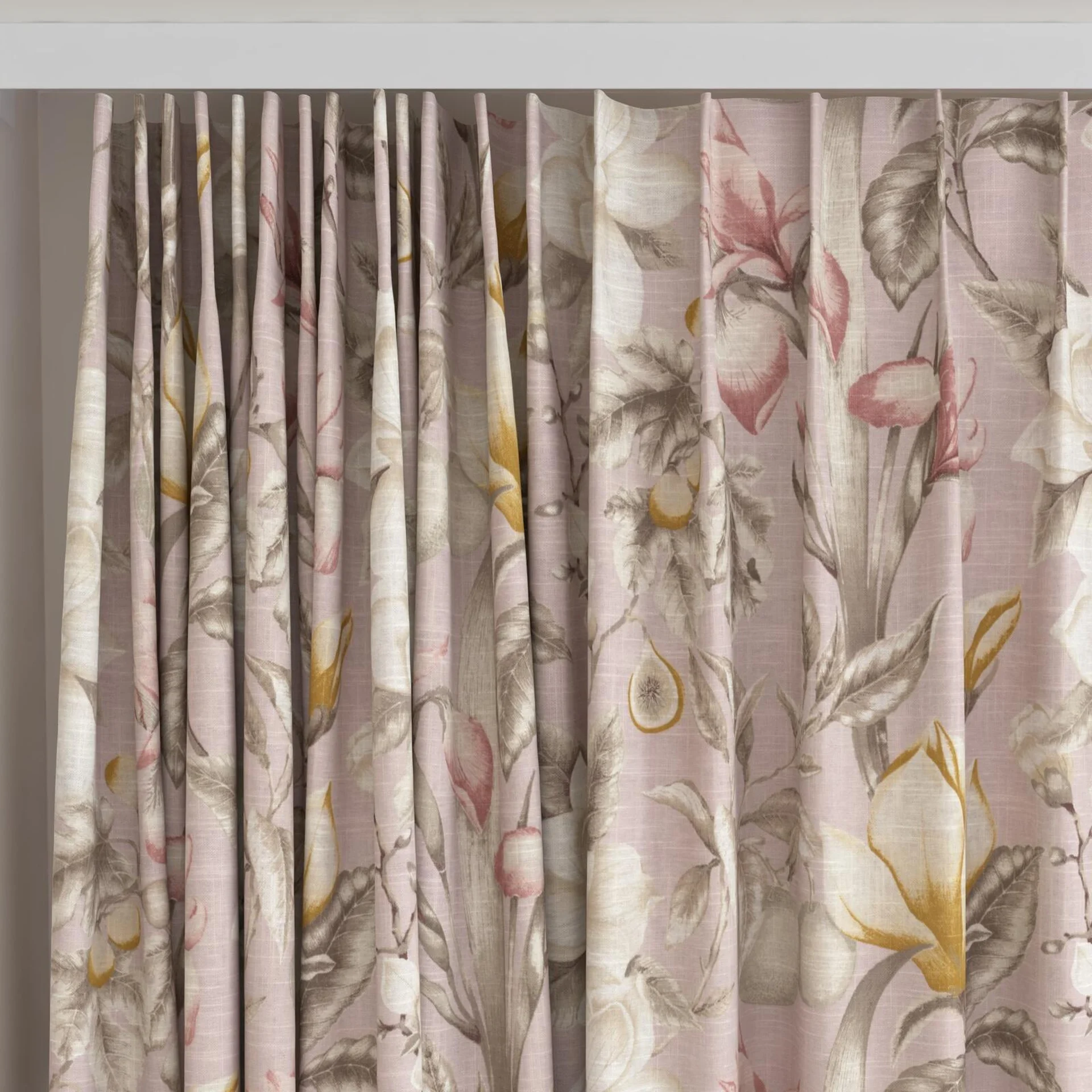 Top view of Botanist Blush, on curtain rail