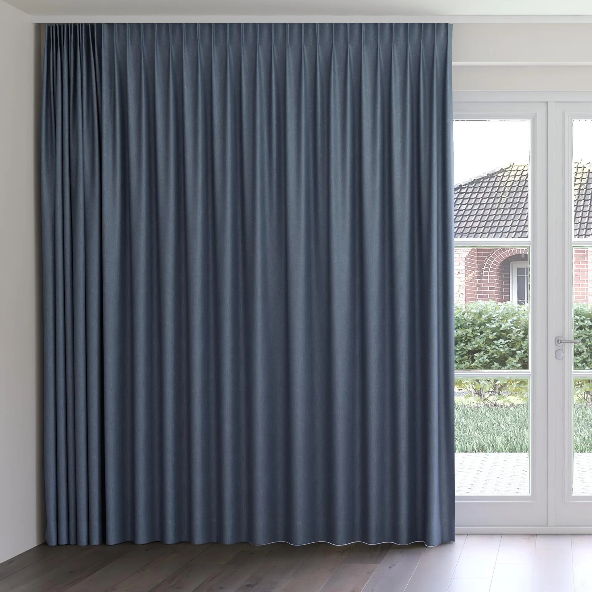 Front view of Gent Denim, on curtain rail