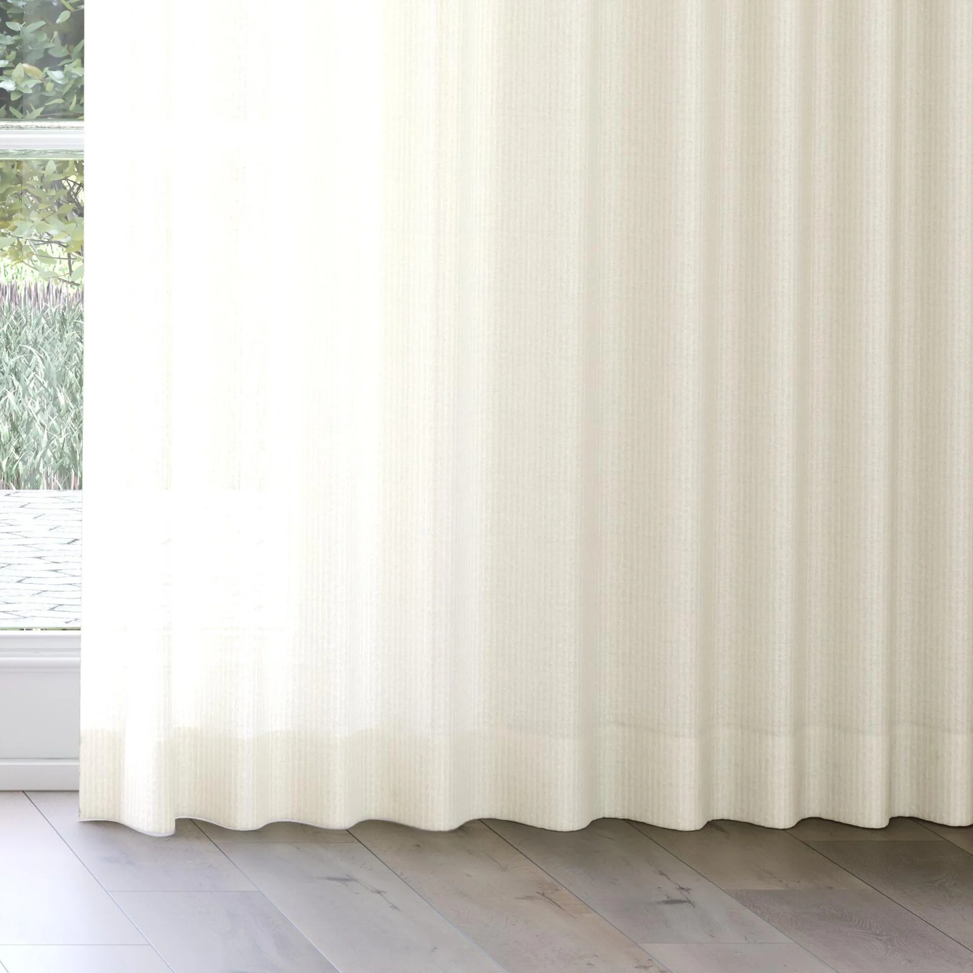 Bottom view of Appreciate Crushed Linen, on curtain rail