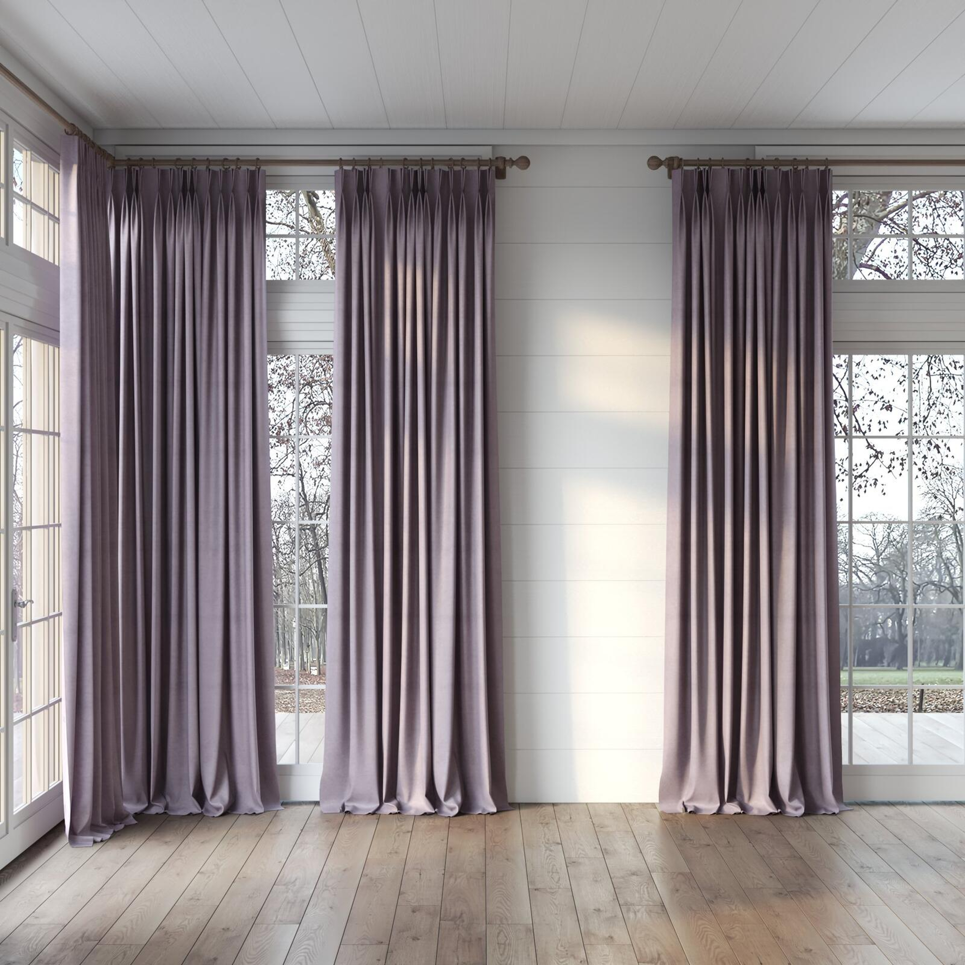 Full view of Baron Parma, puddled, on curtain rod