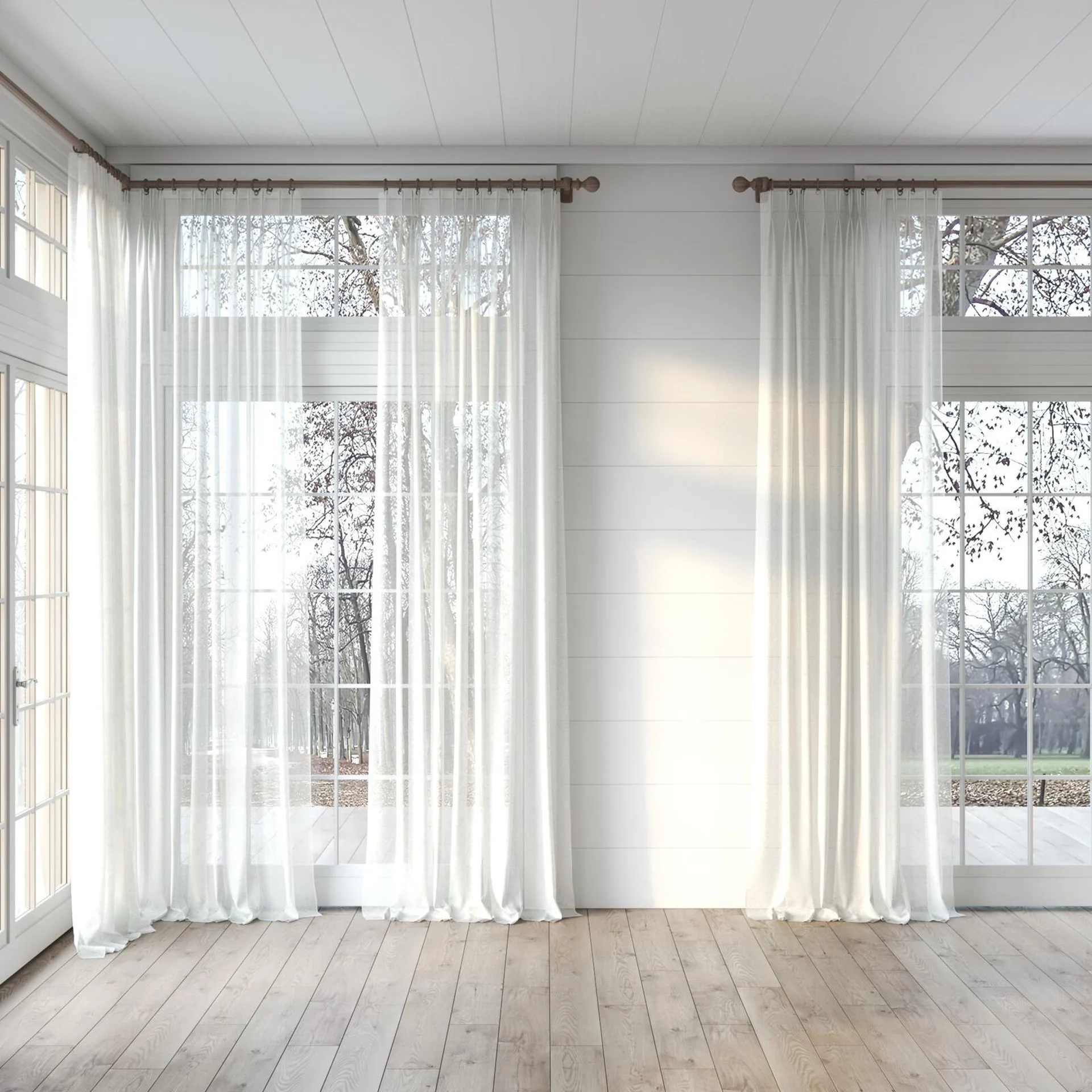 Full view of Marie Whisper, puddled, on curtain rod