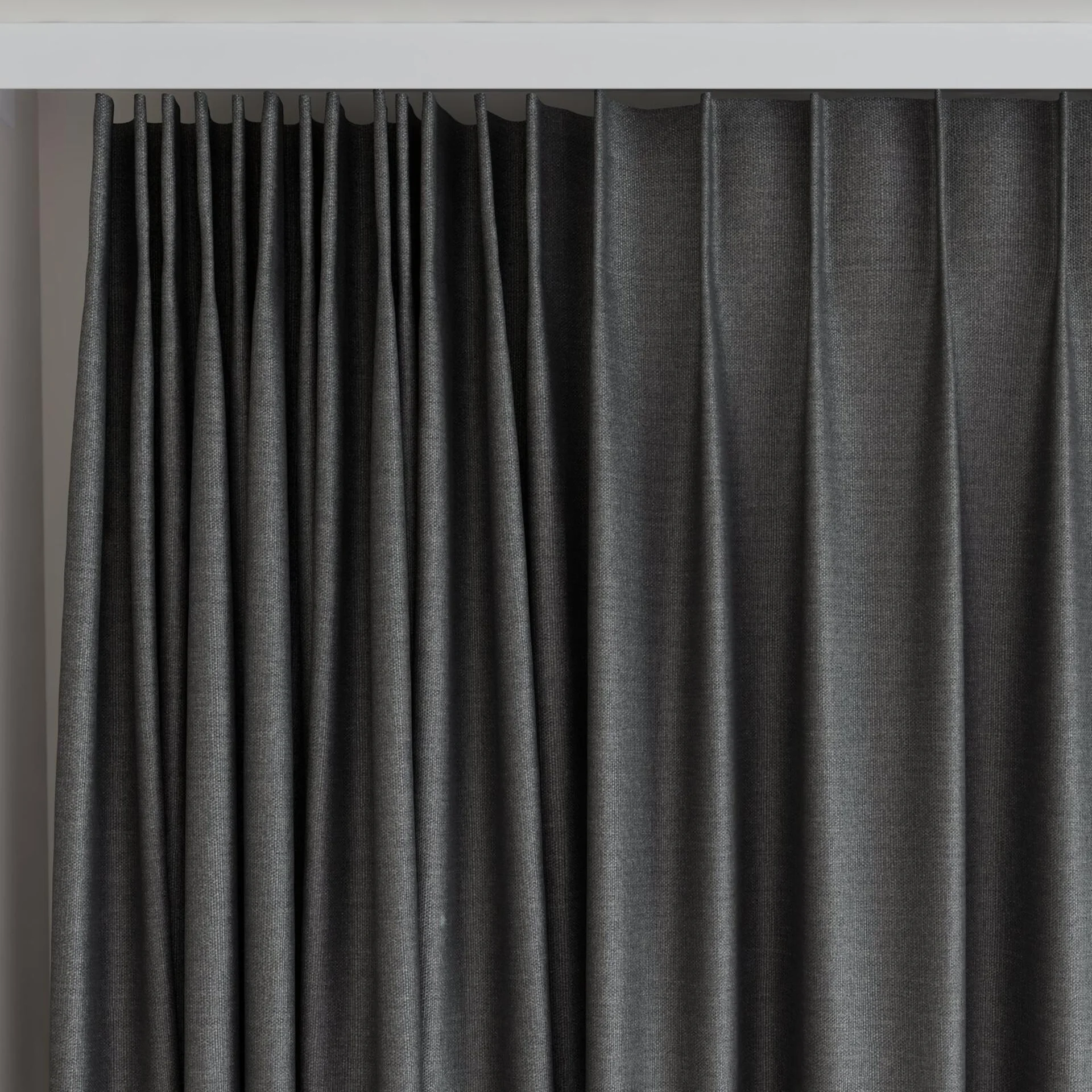 Top view of Linex Charcoal, on curtain rail