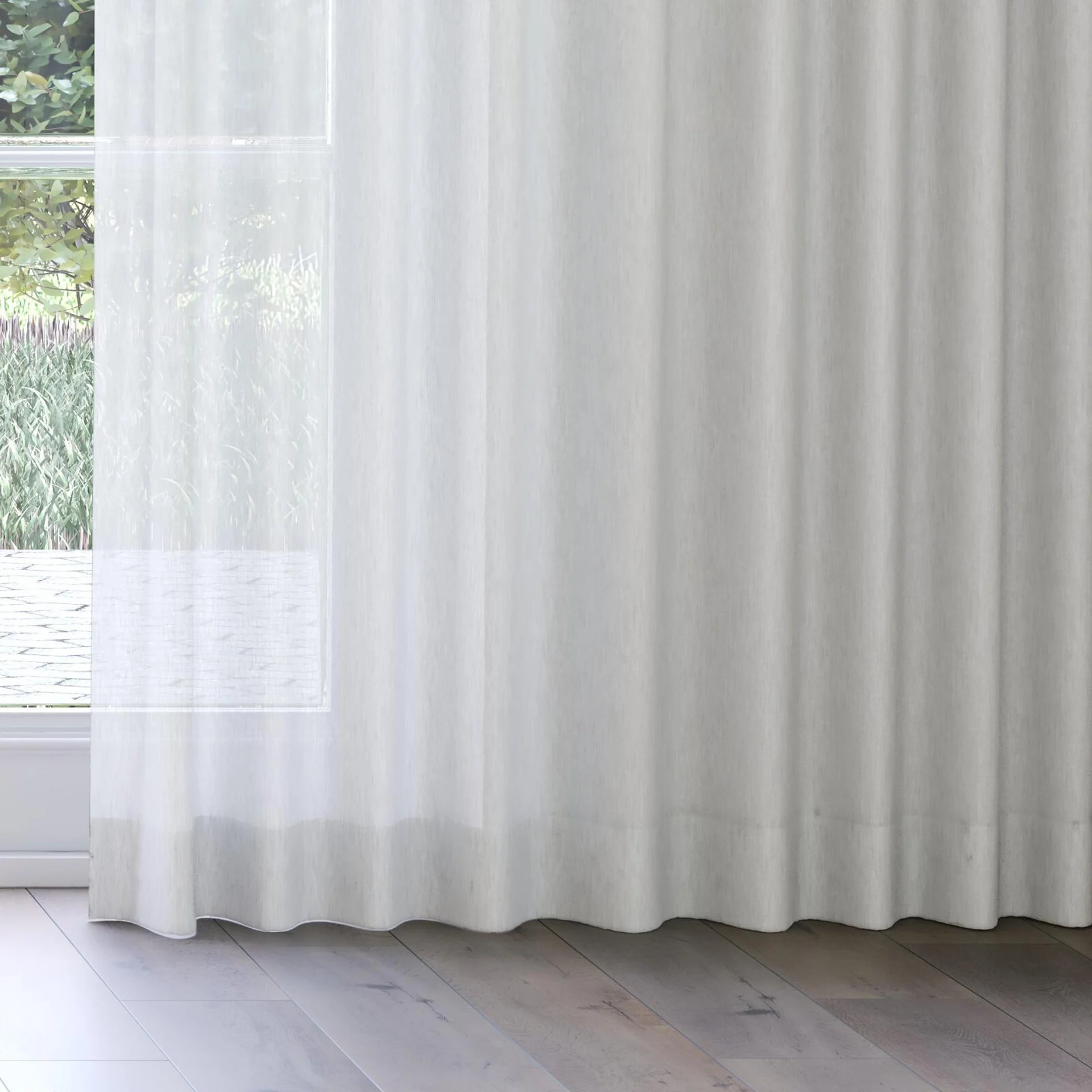 Bottom view of Balance Celadon, on curtain rail