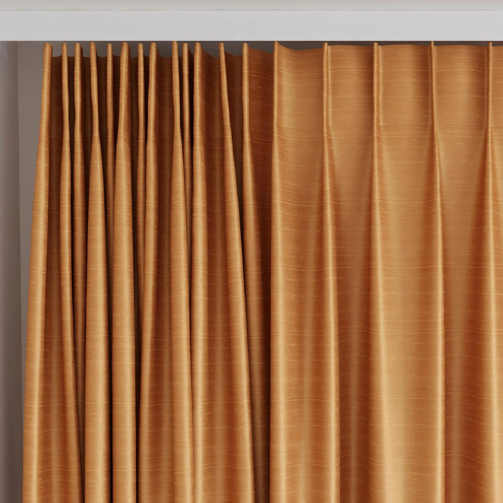 Top view of Silky Silky Terracotta, on curtain rail