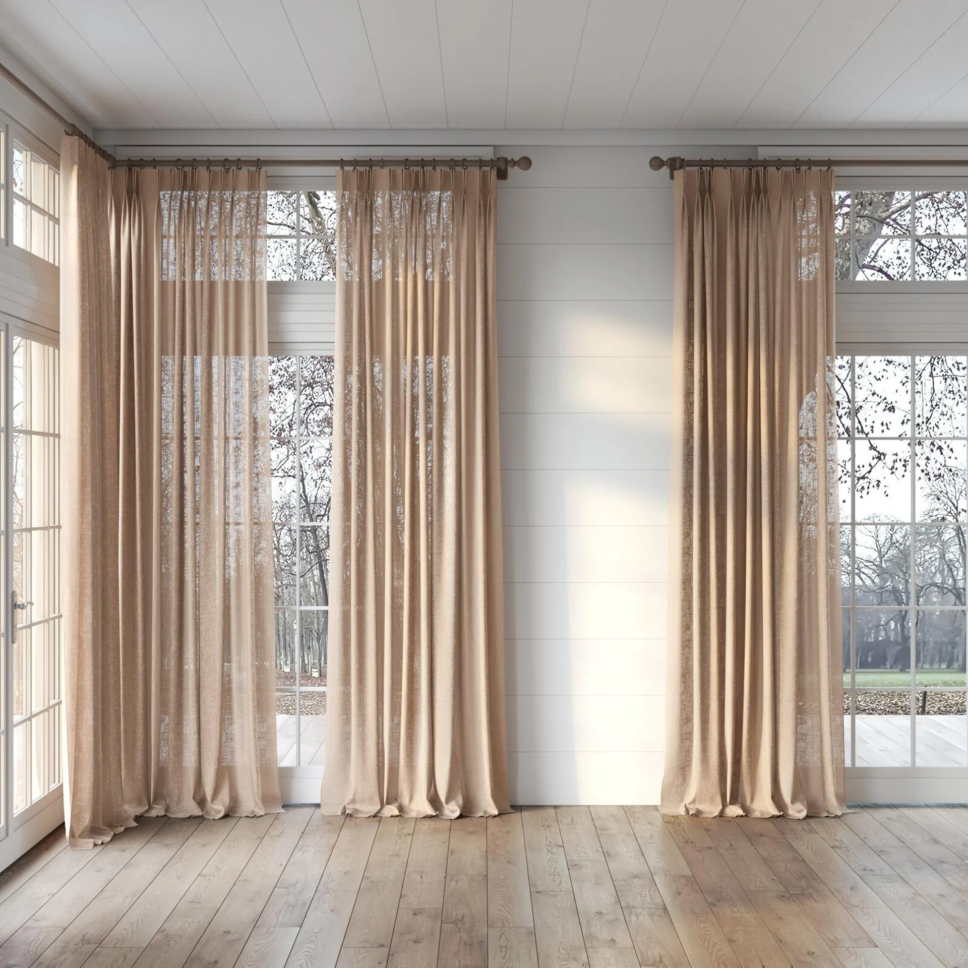 Full view of Adobe Earthenware, puddled, on curtain rod