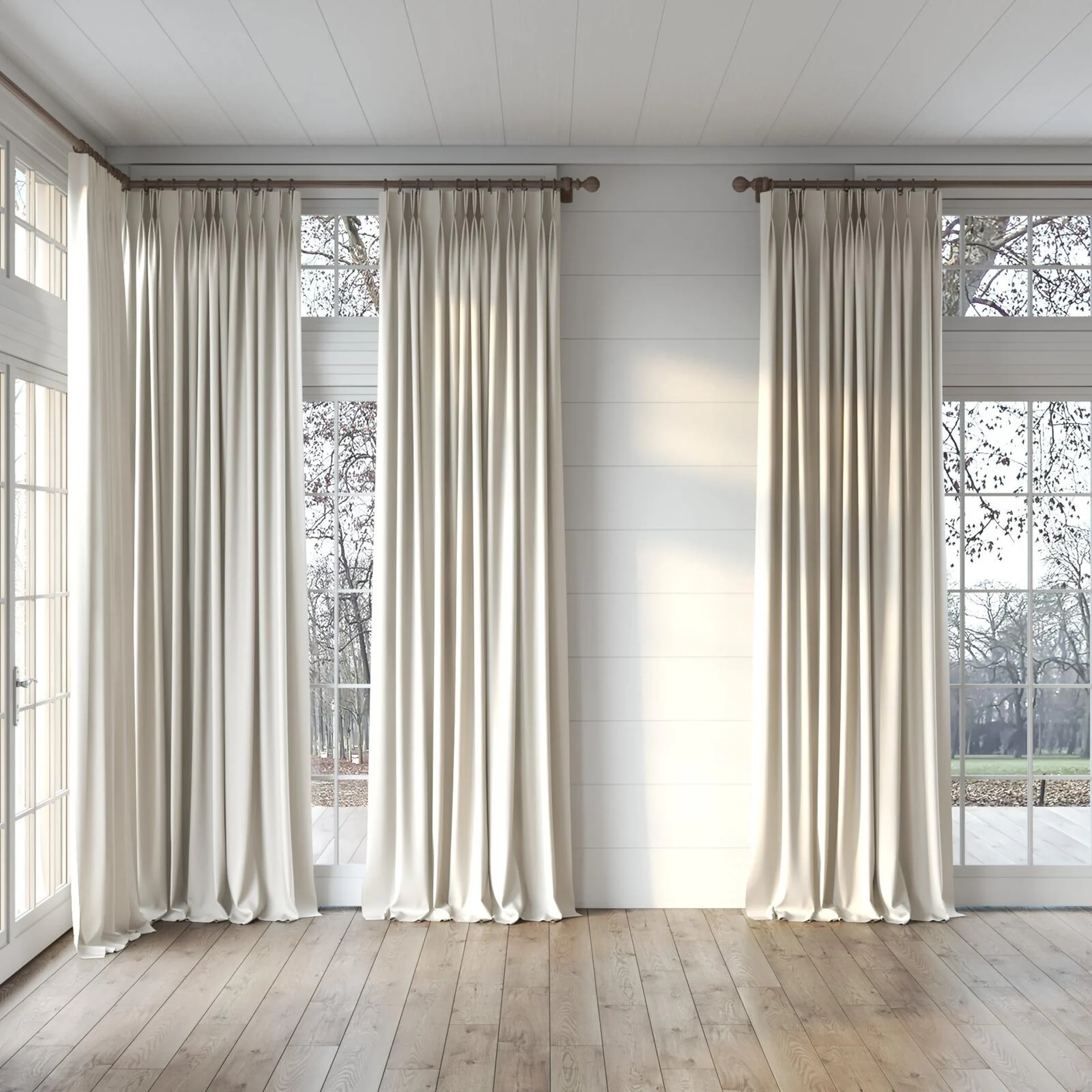 Full view of Recharge Marzipan, puddled, on curtain rod