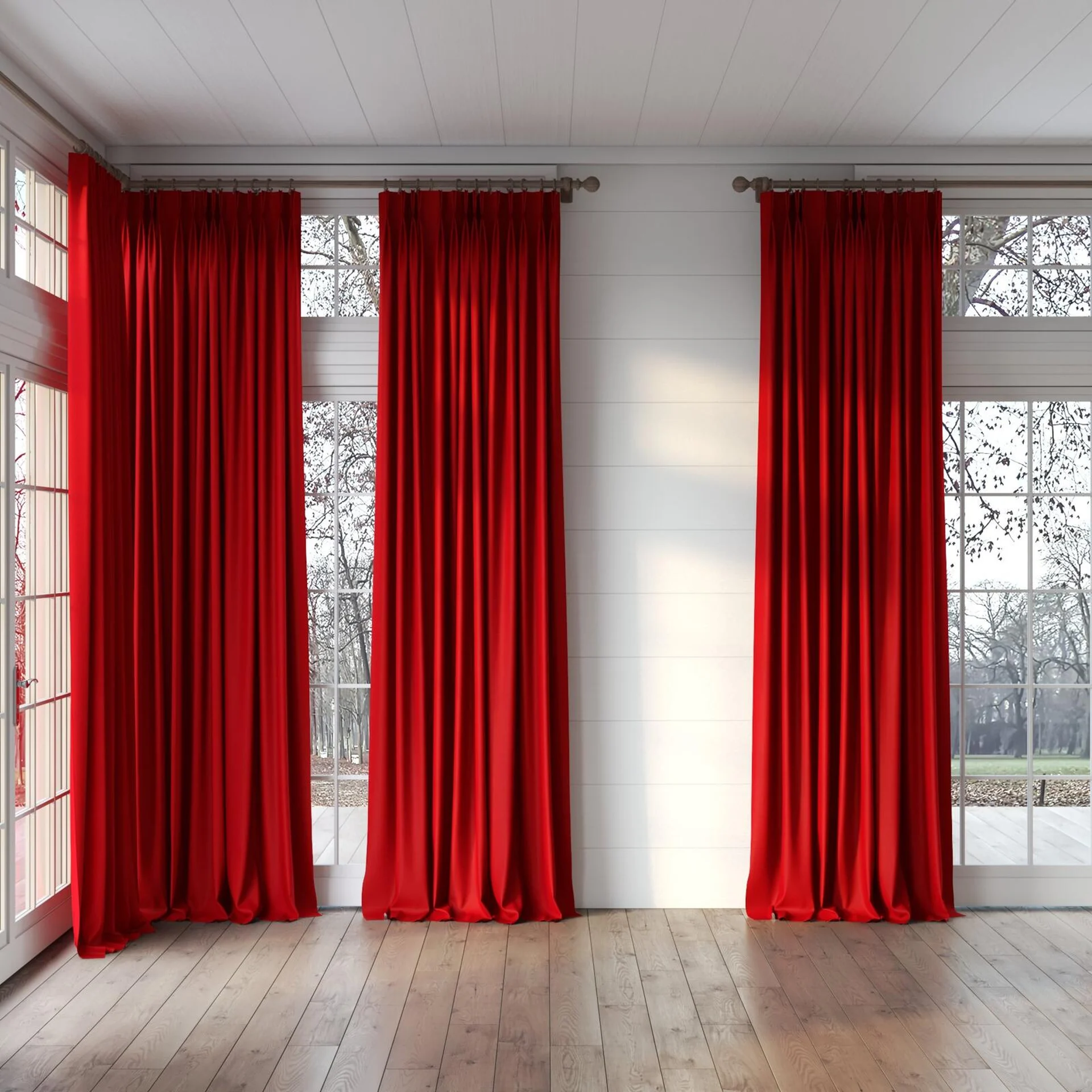 Full view of Luxo Poppy, puddled, on curtain rod