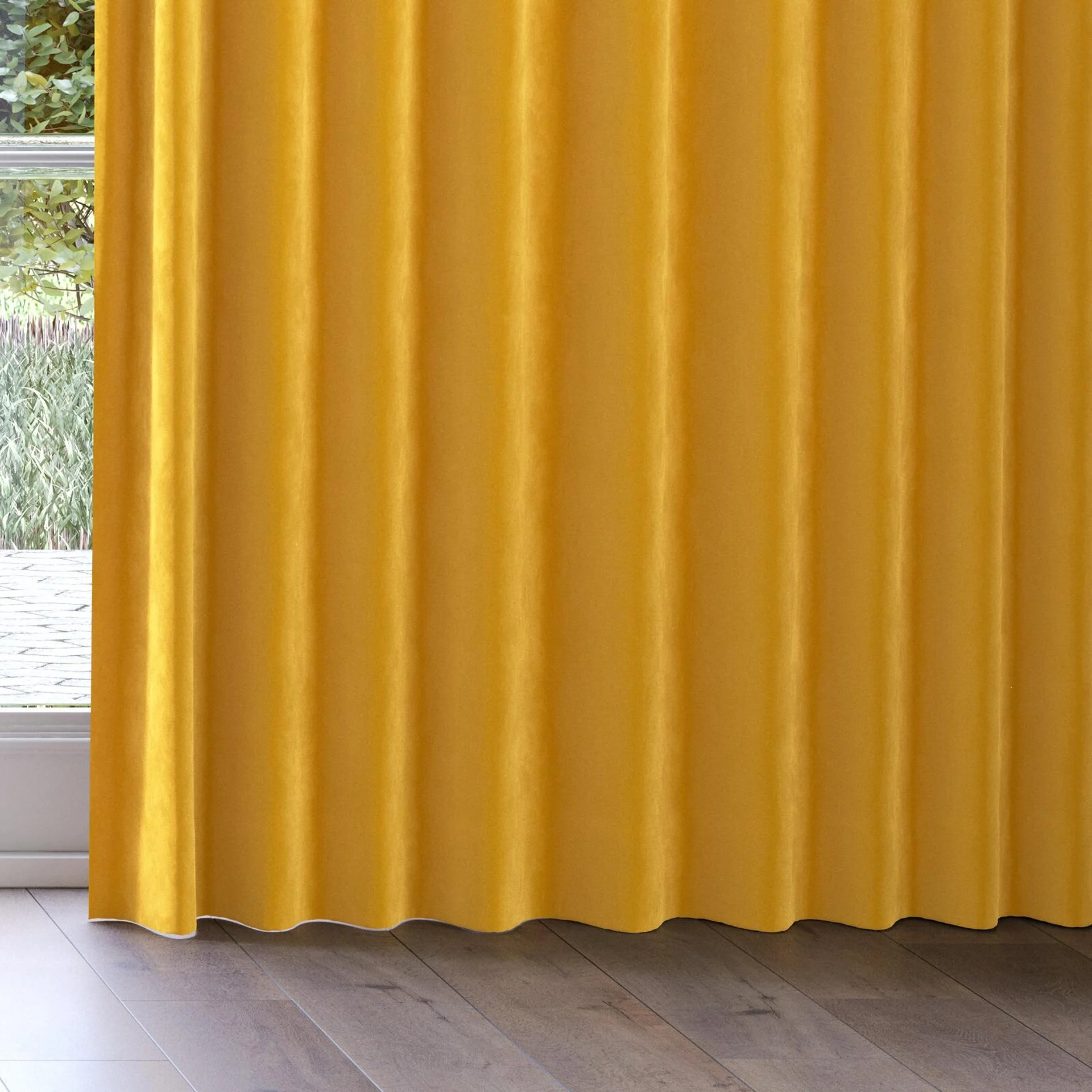 Bottom view of Lux Velvet Gold 8201, on curtain rail