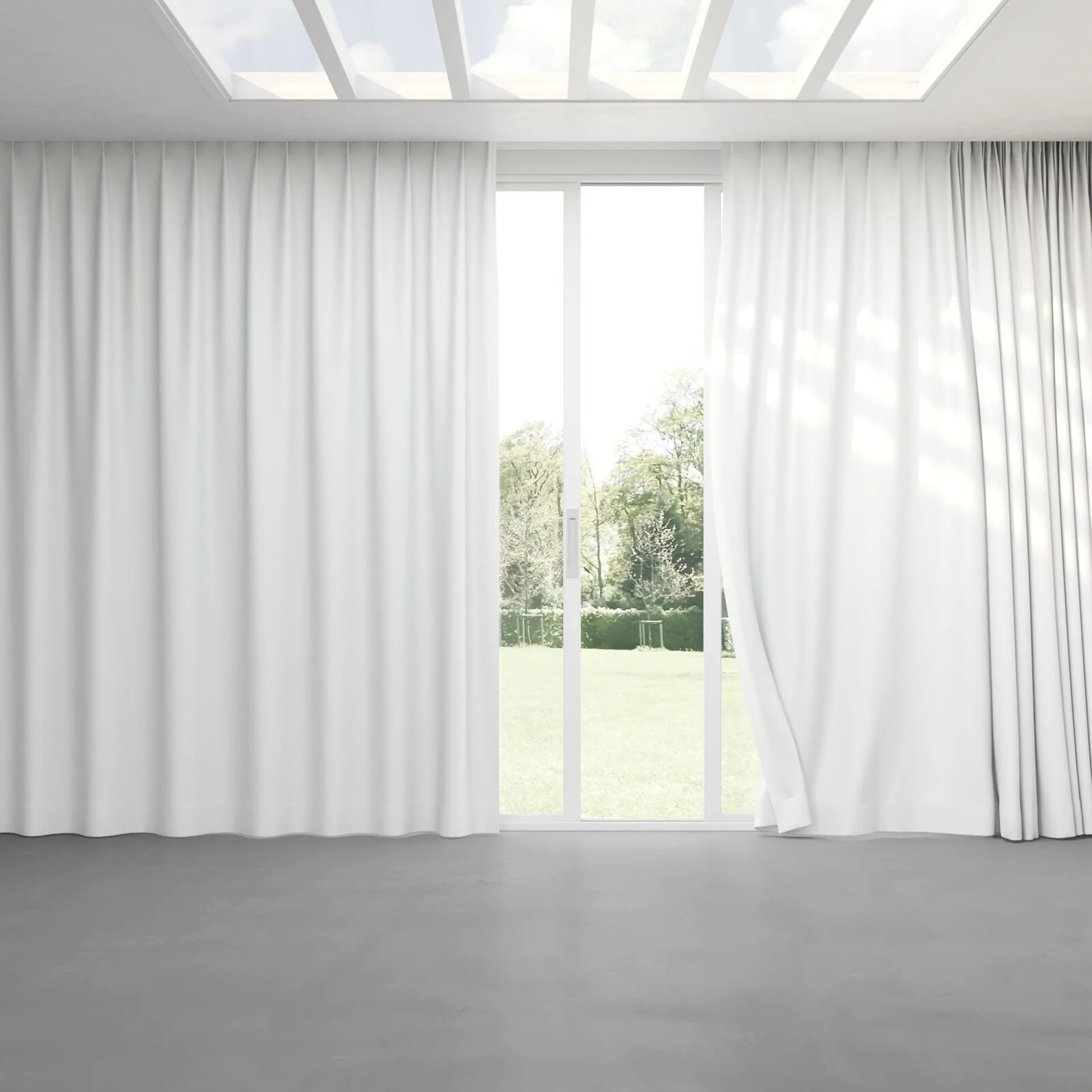 Full view of Retreat Blackout Linen, pinch pleat