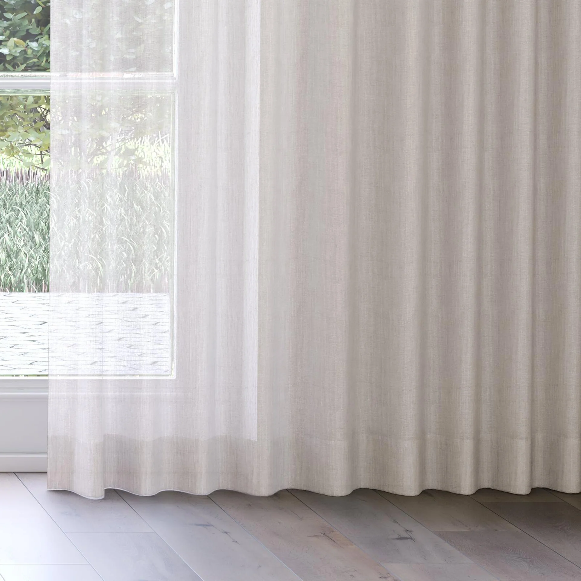 Bottom view of Illusion Linen, on curtain rail