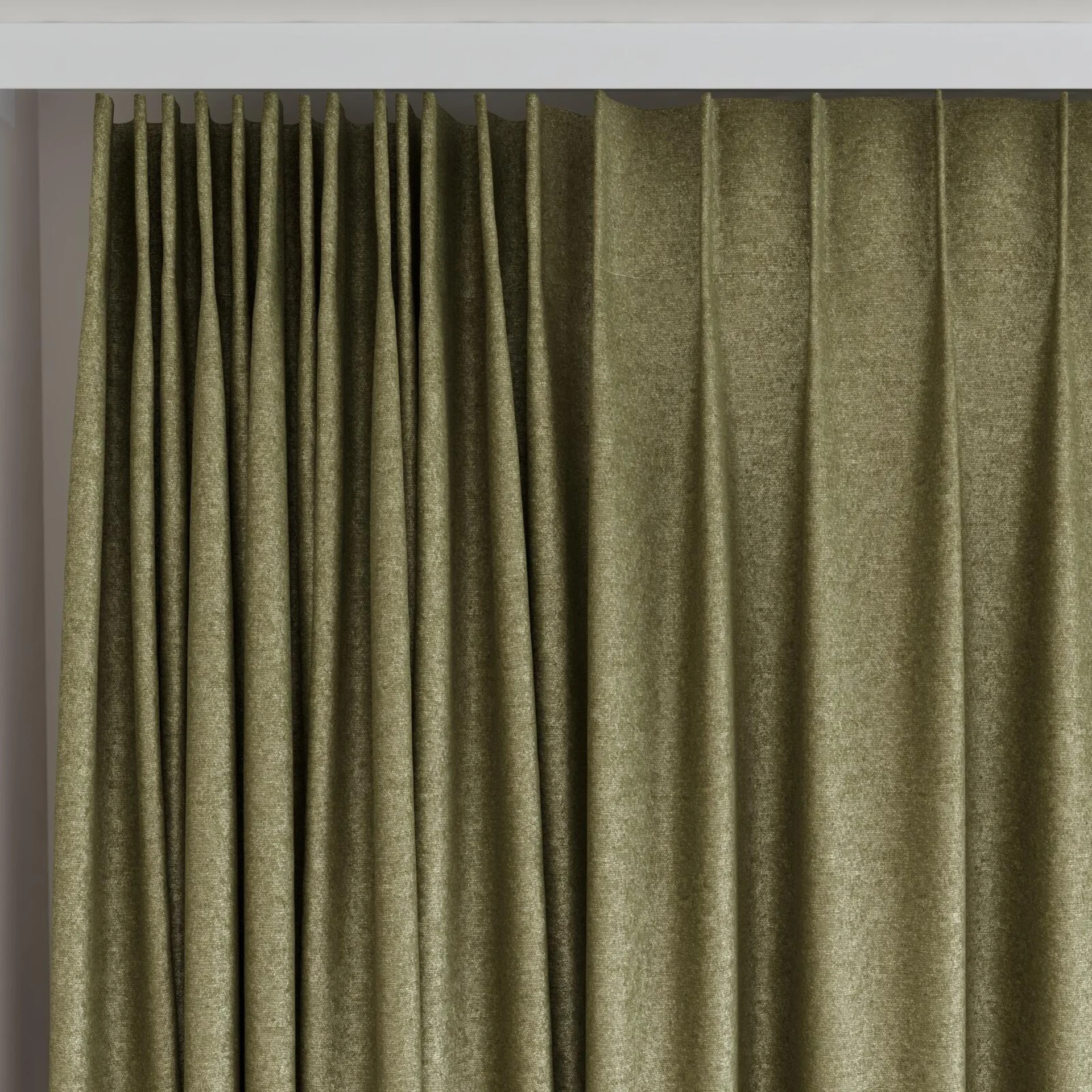 Top view of Recharge Olive, on curtain rail