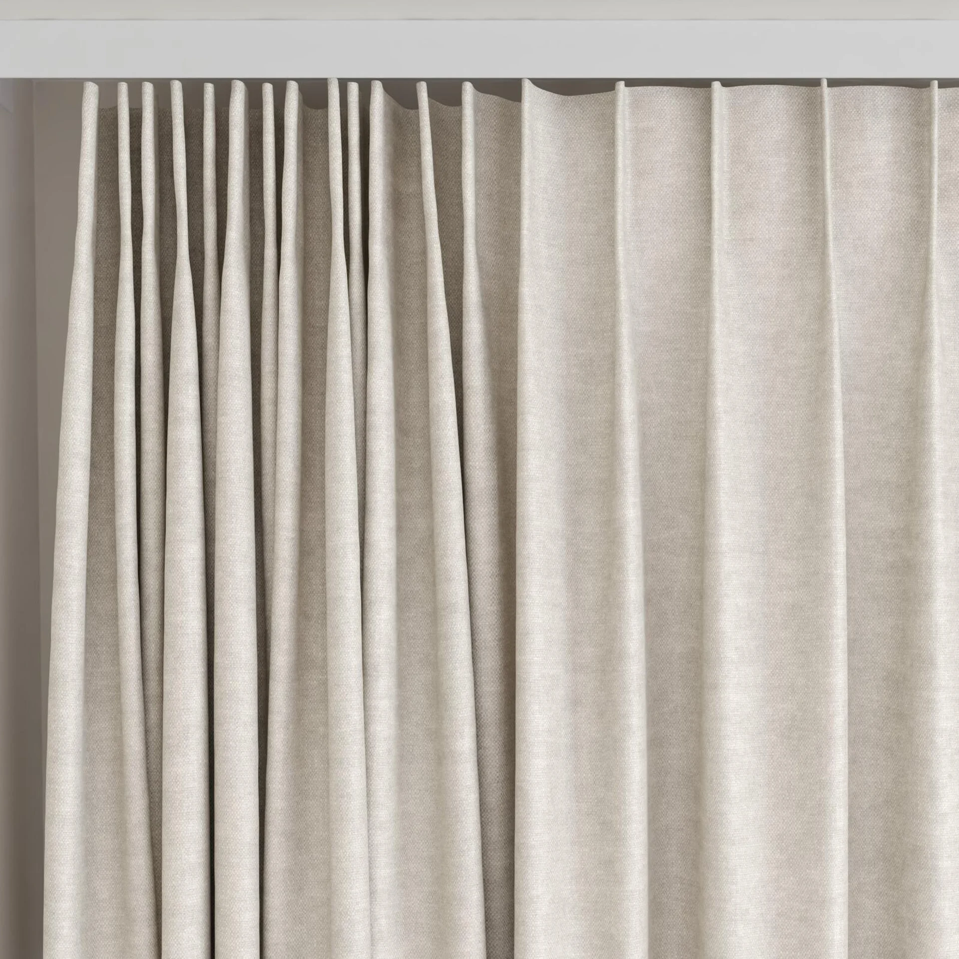 Top view of Colourwash Sesame, on curtain rail
