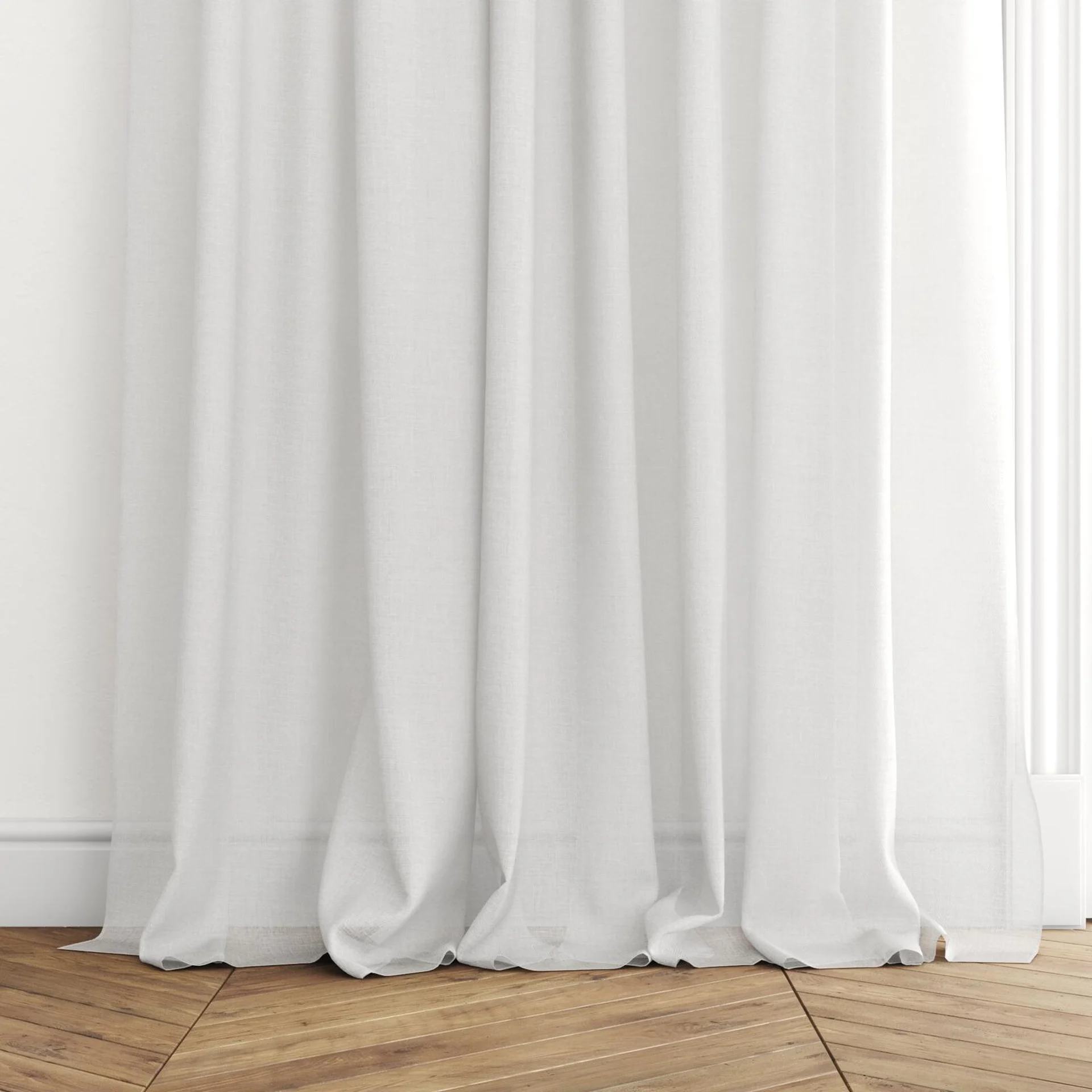 Bottom view of Mayfair Chalk, puddled with pinch pleat, on curtain rod