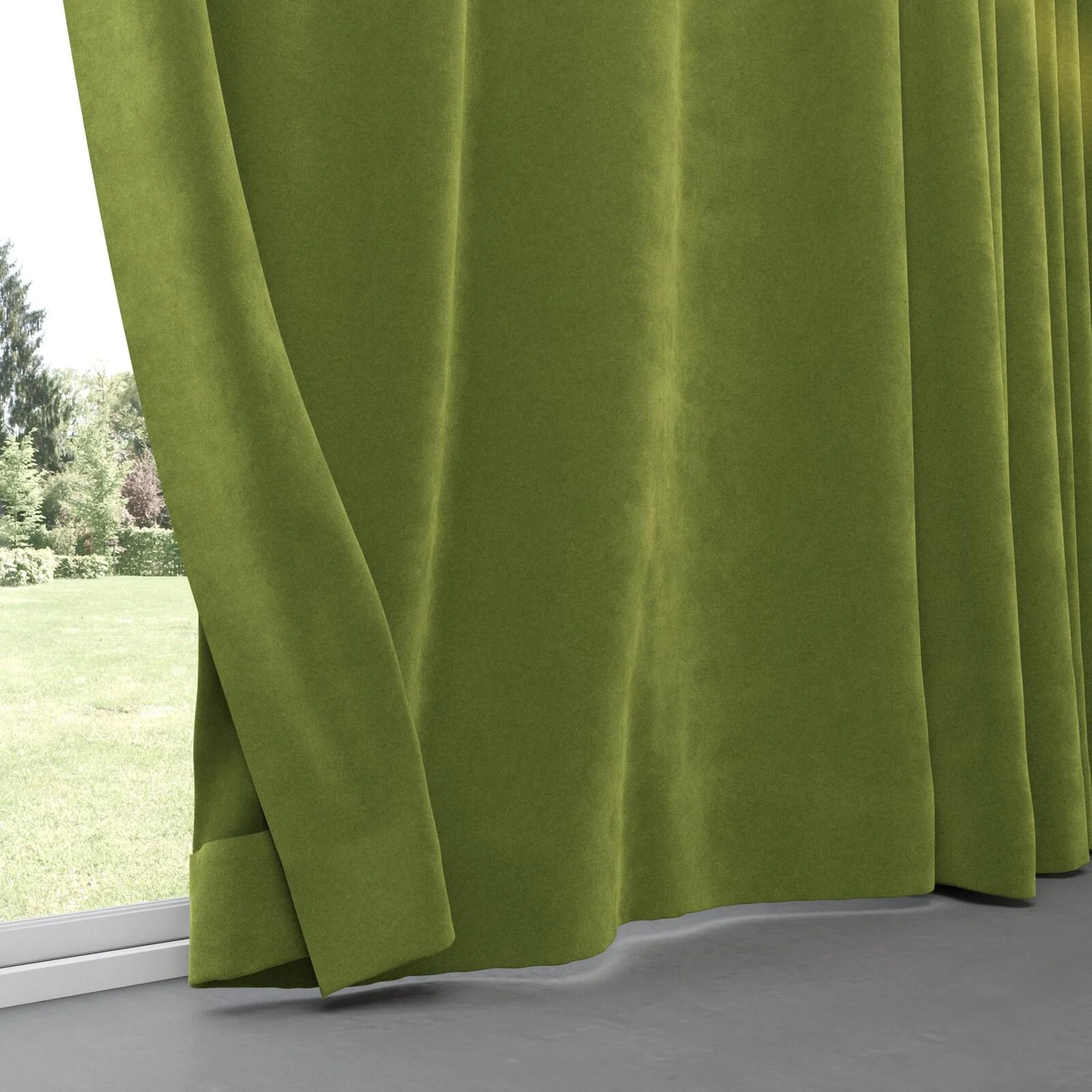 Bottom view of Lux Velvet Olive 8118, pinch pleat