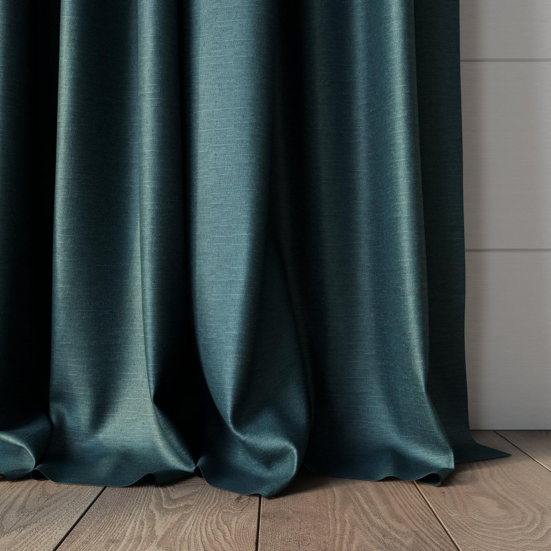 Bottom view of Provence Spa, puddled, on curtain rod