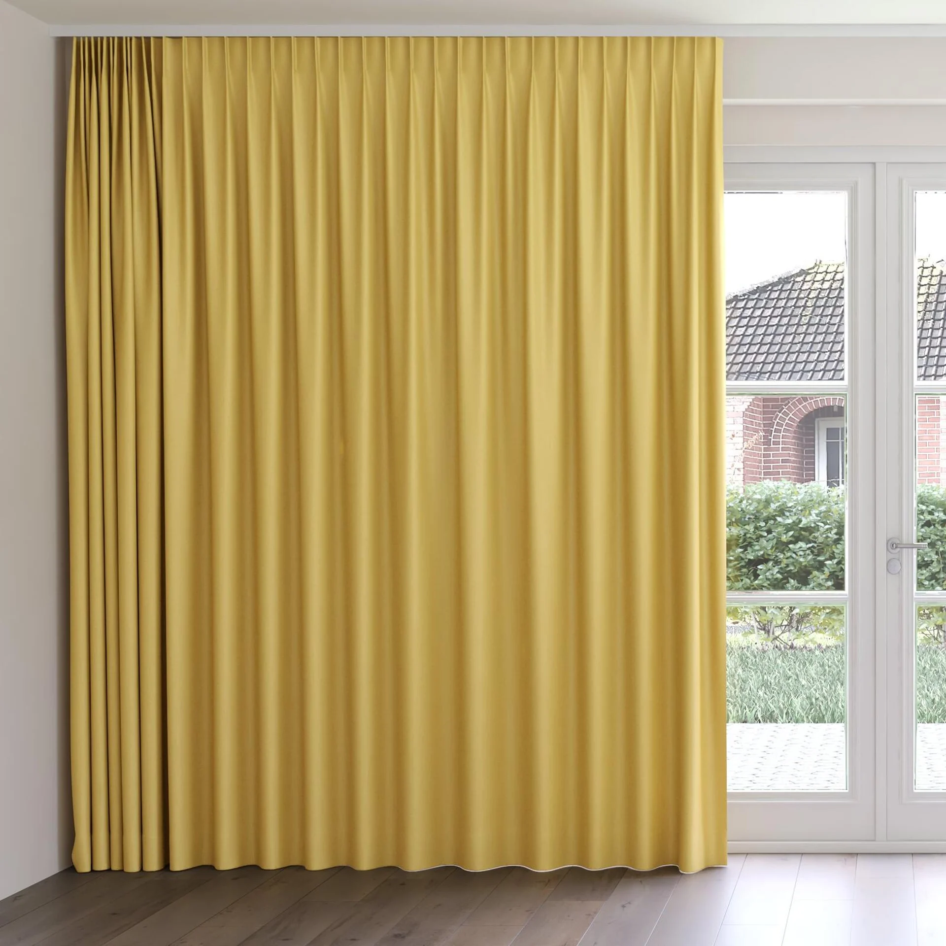 Front view of Grove Mimosa, on curtain rail