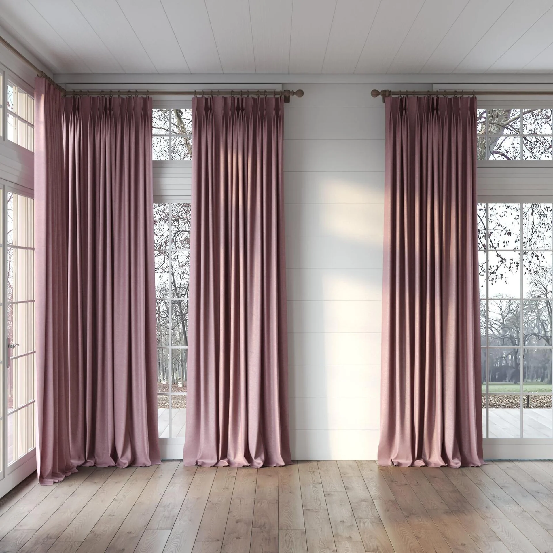 Full view of Drama Orchid, puddled, on curtain rod