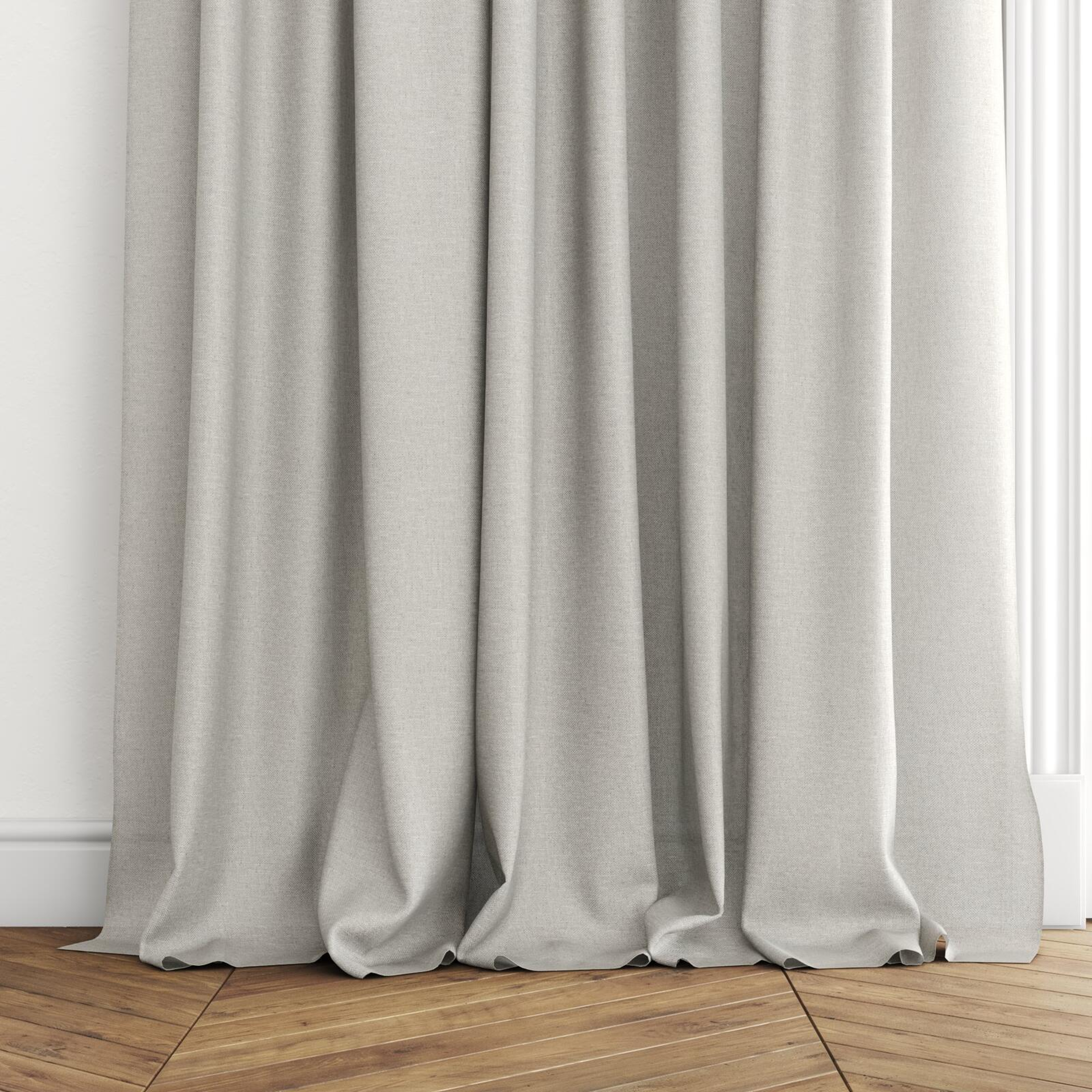Bottom view of Sensation Stone, puddled with pinch pleat, on curtain rod