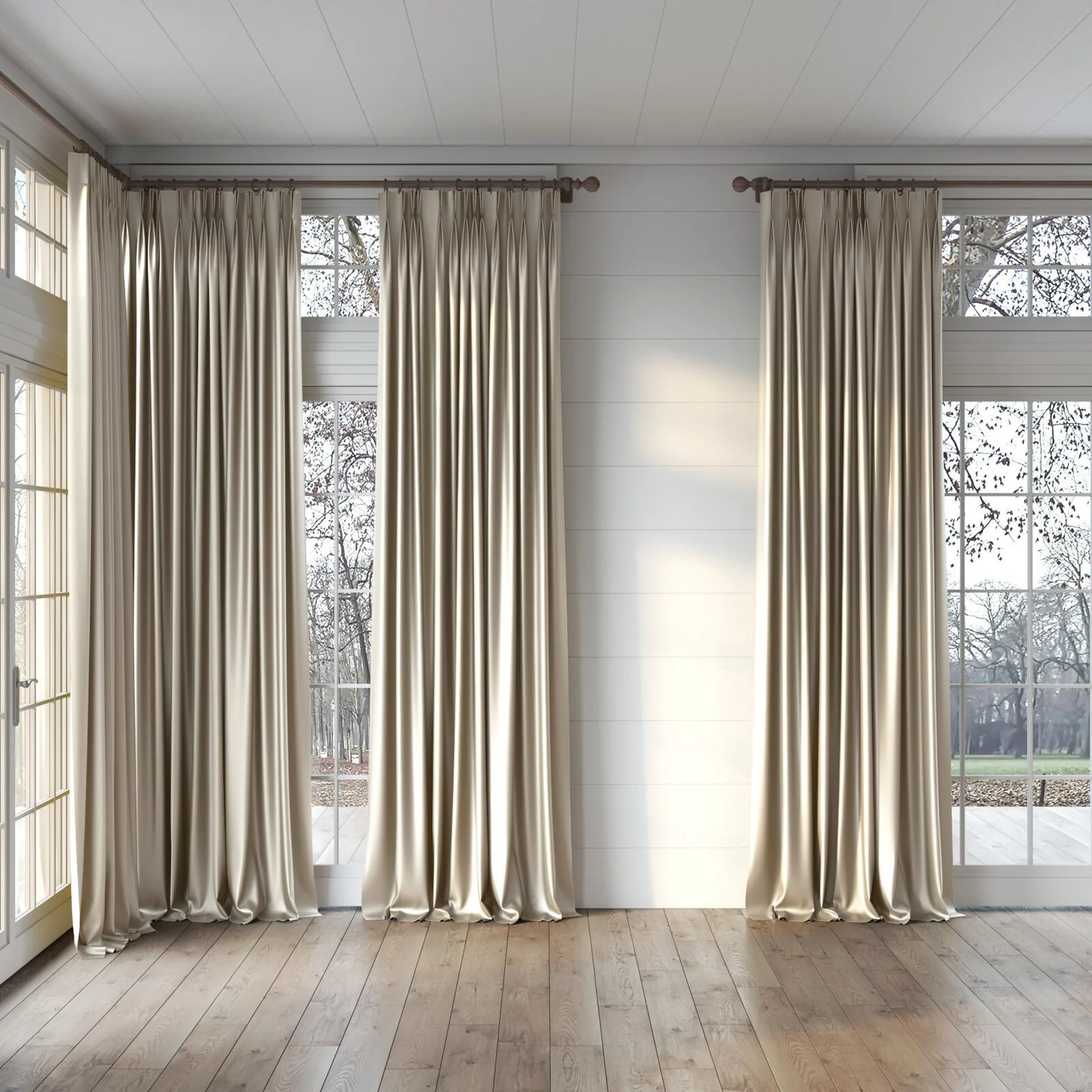 Full view of North Face Desert, puddled, on curtain rod