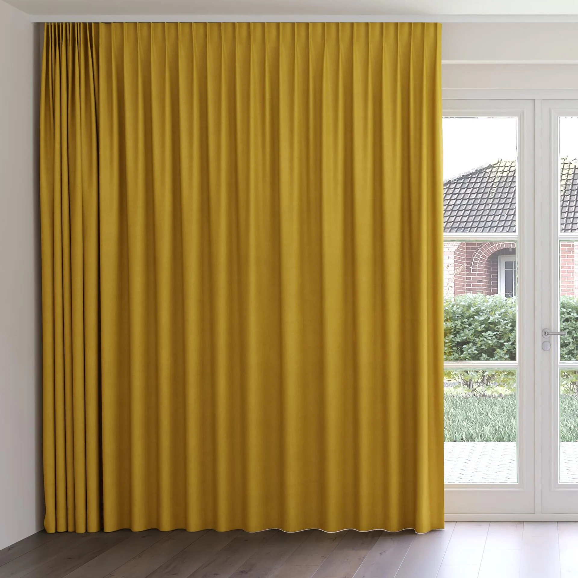 Front view of Lech Mustard, on curtain rail