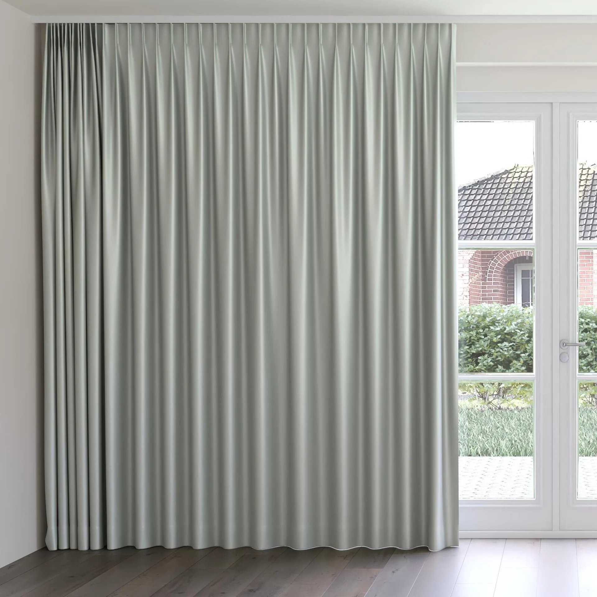 Front view of Sleek Frost, on curtain rail