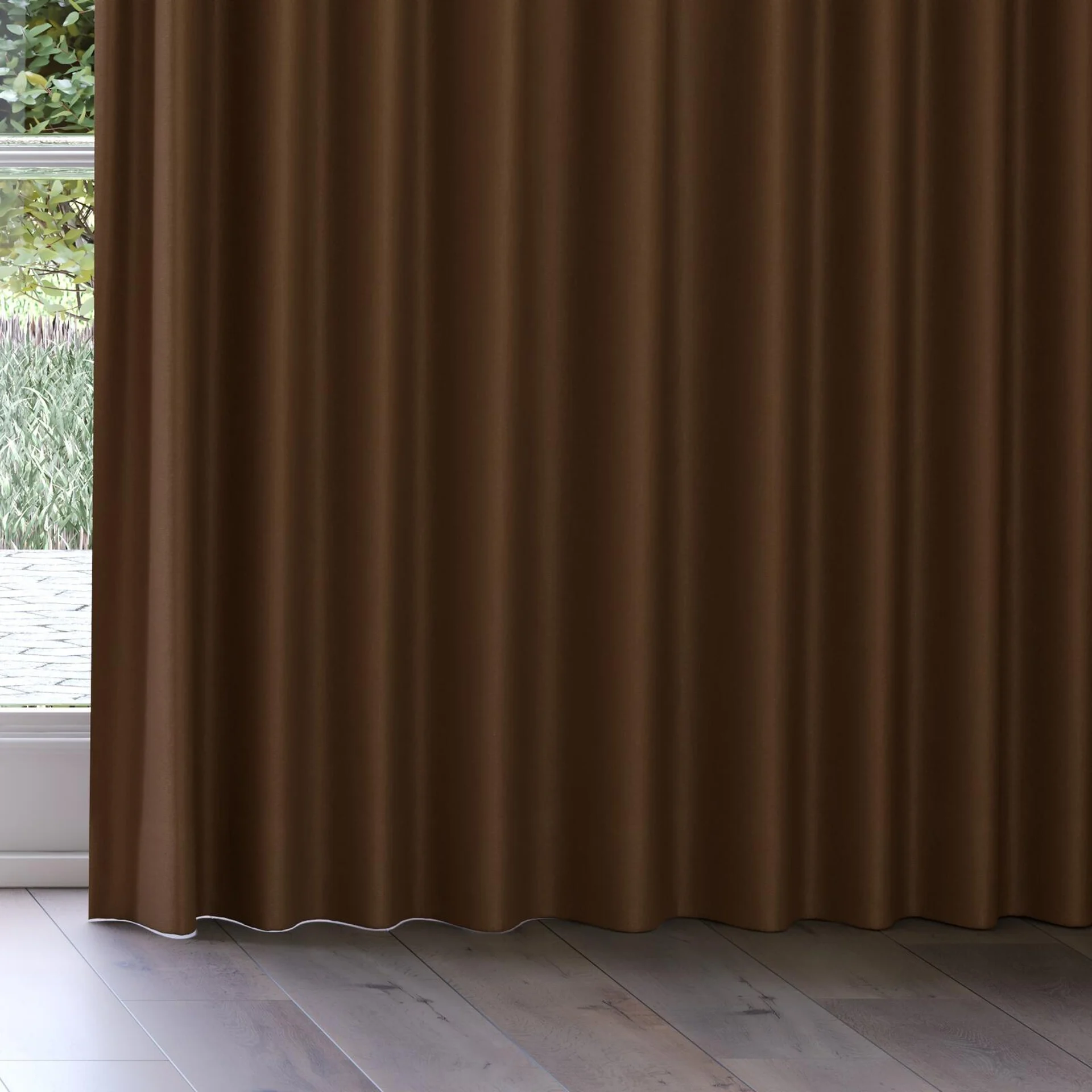 Bottom view of Eternal Raw Sienna, on curtain rail