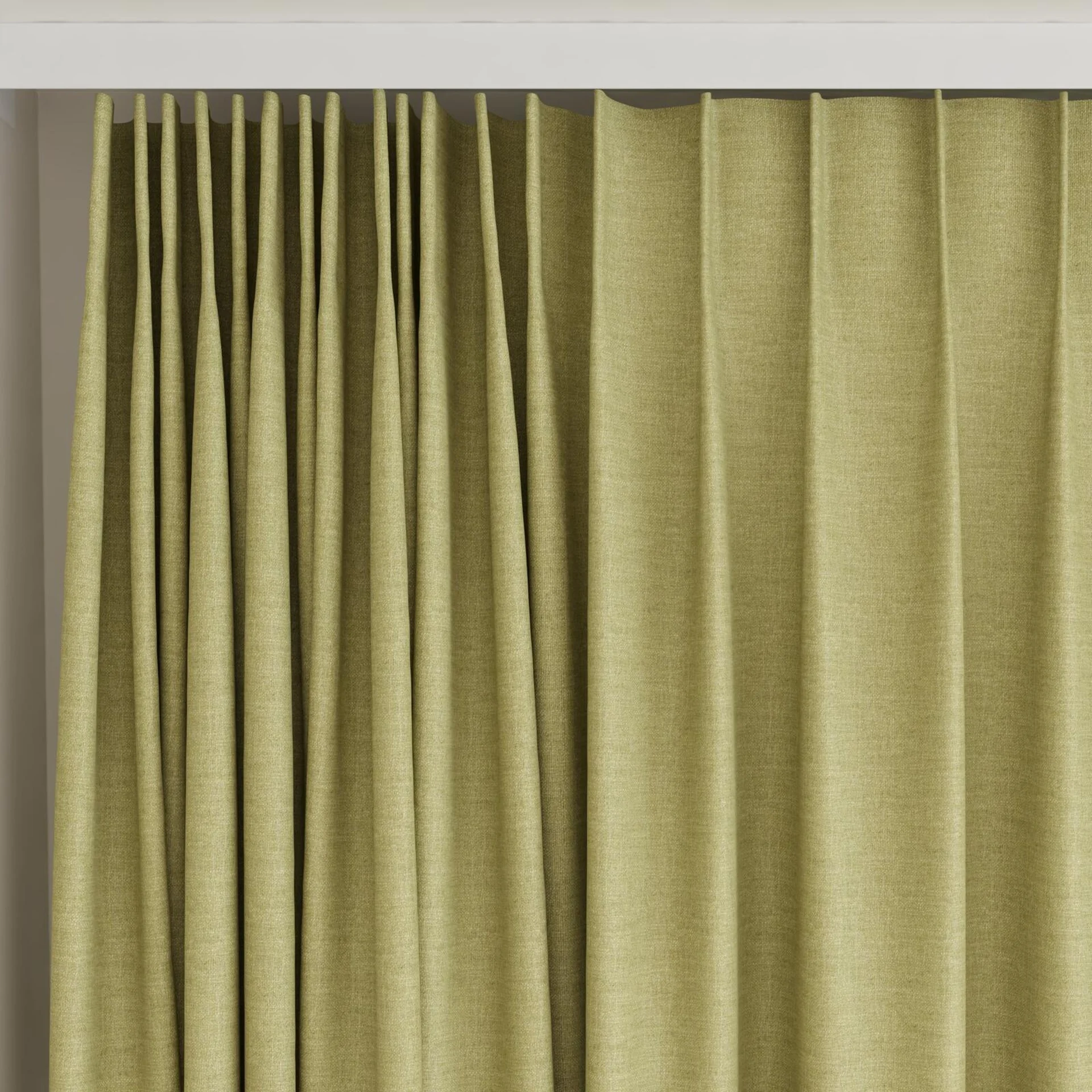 Top view of Casual Moss, on curtain rail