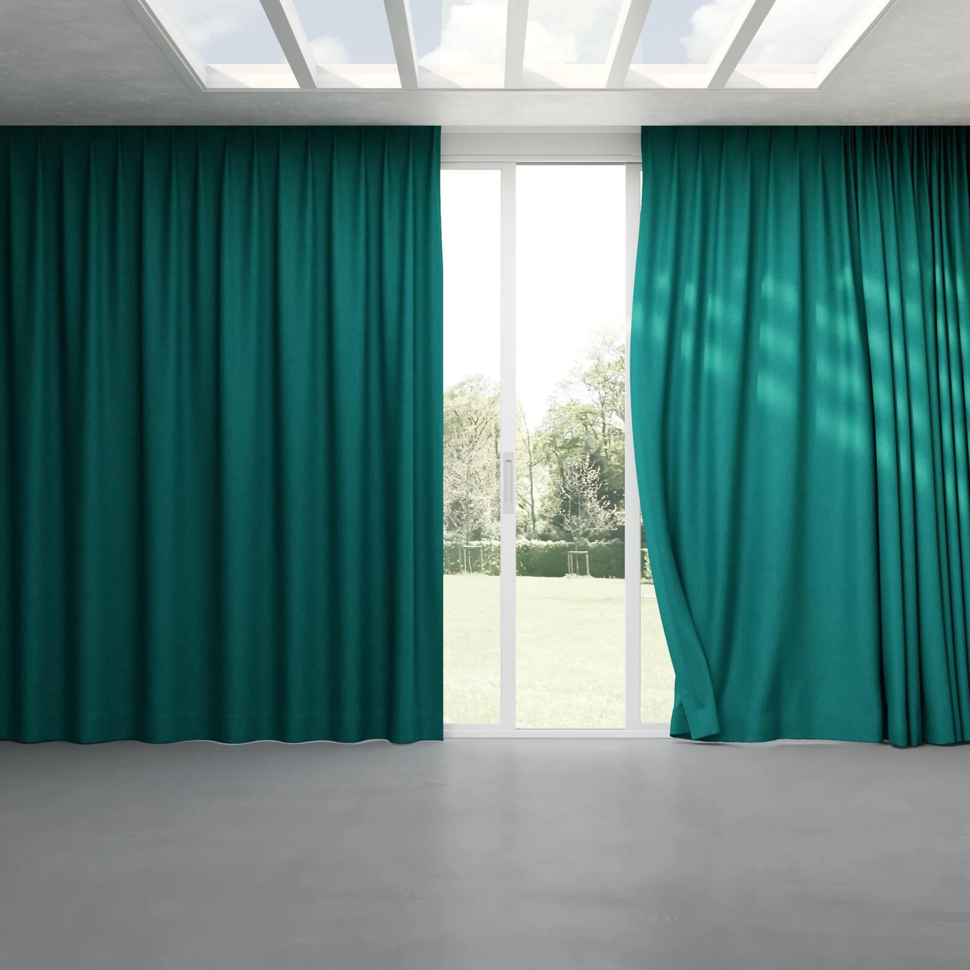 Full view of Rover Teal, pinch pleat