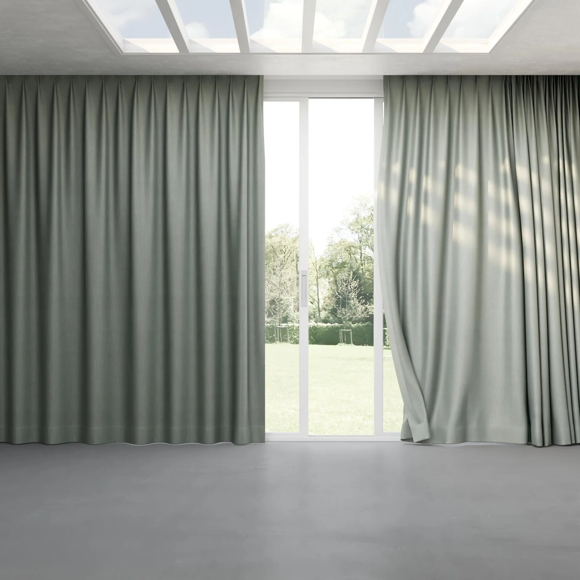 Full view of Hombre Duckegg, pinch pleat