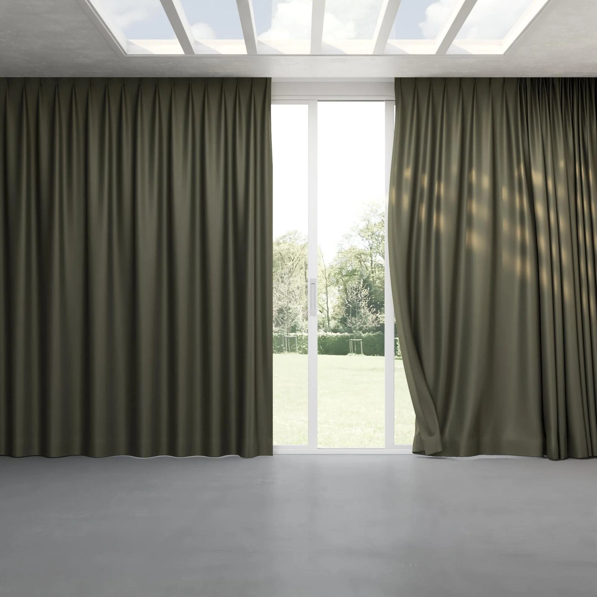 Full view of Kennedy II Blackout Moss, pinch pleat