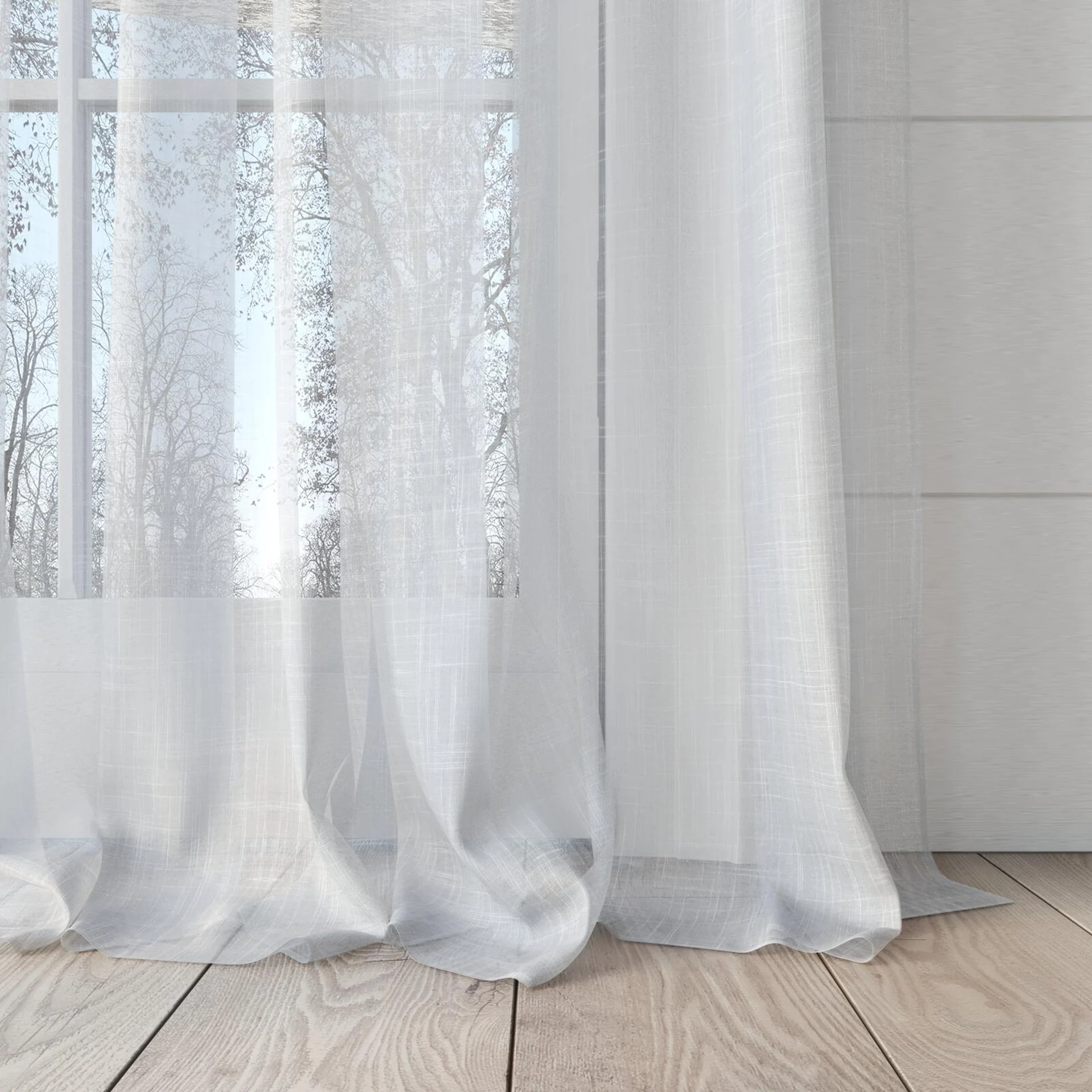 Bottom view of Attica White, puddled, on curtain rod
