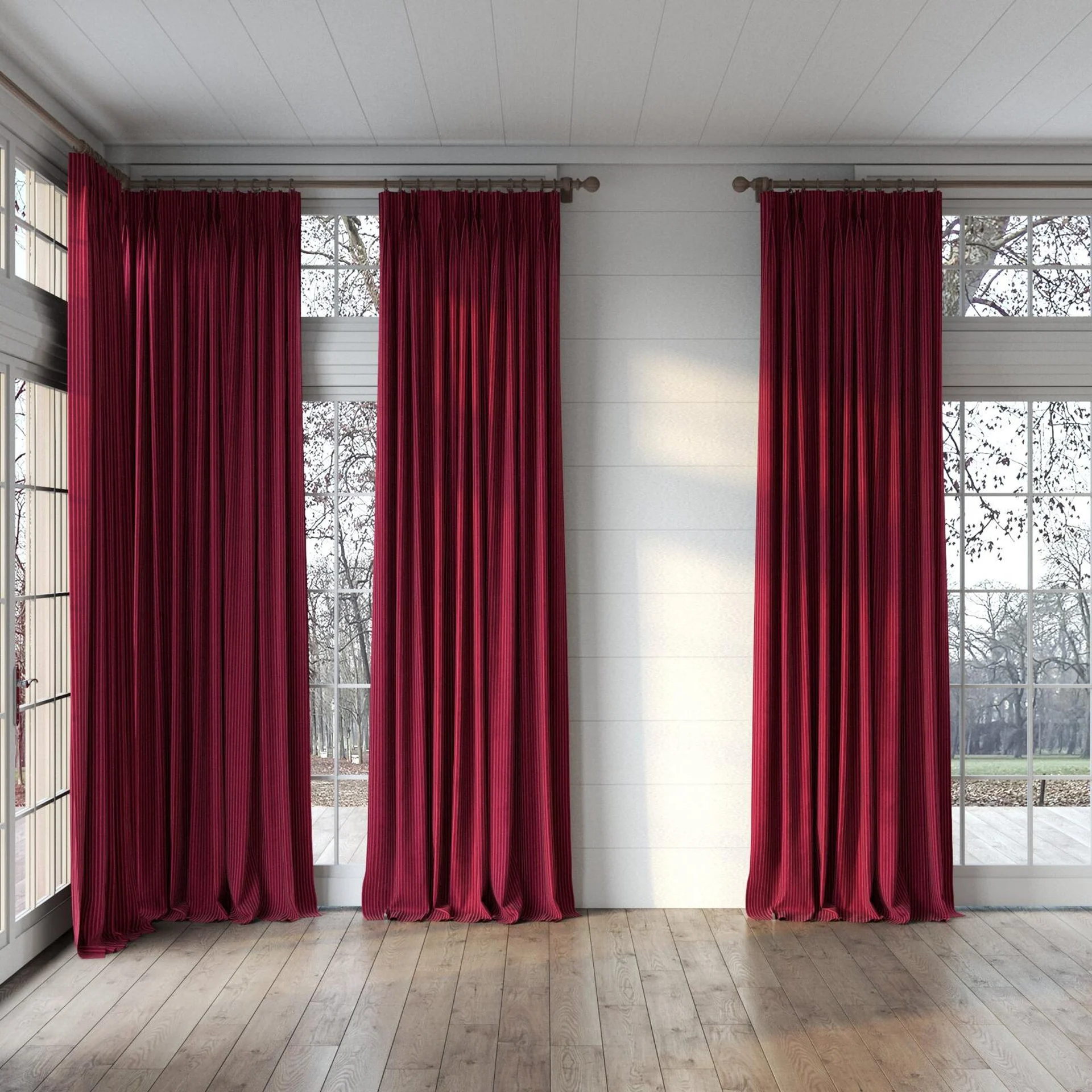 Full view of Embrace Sherry, puddled, on curtain rod