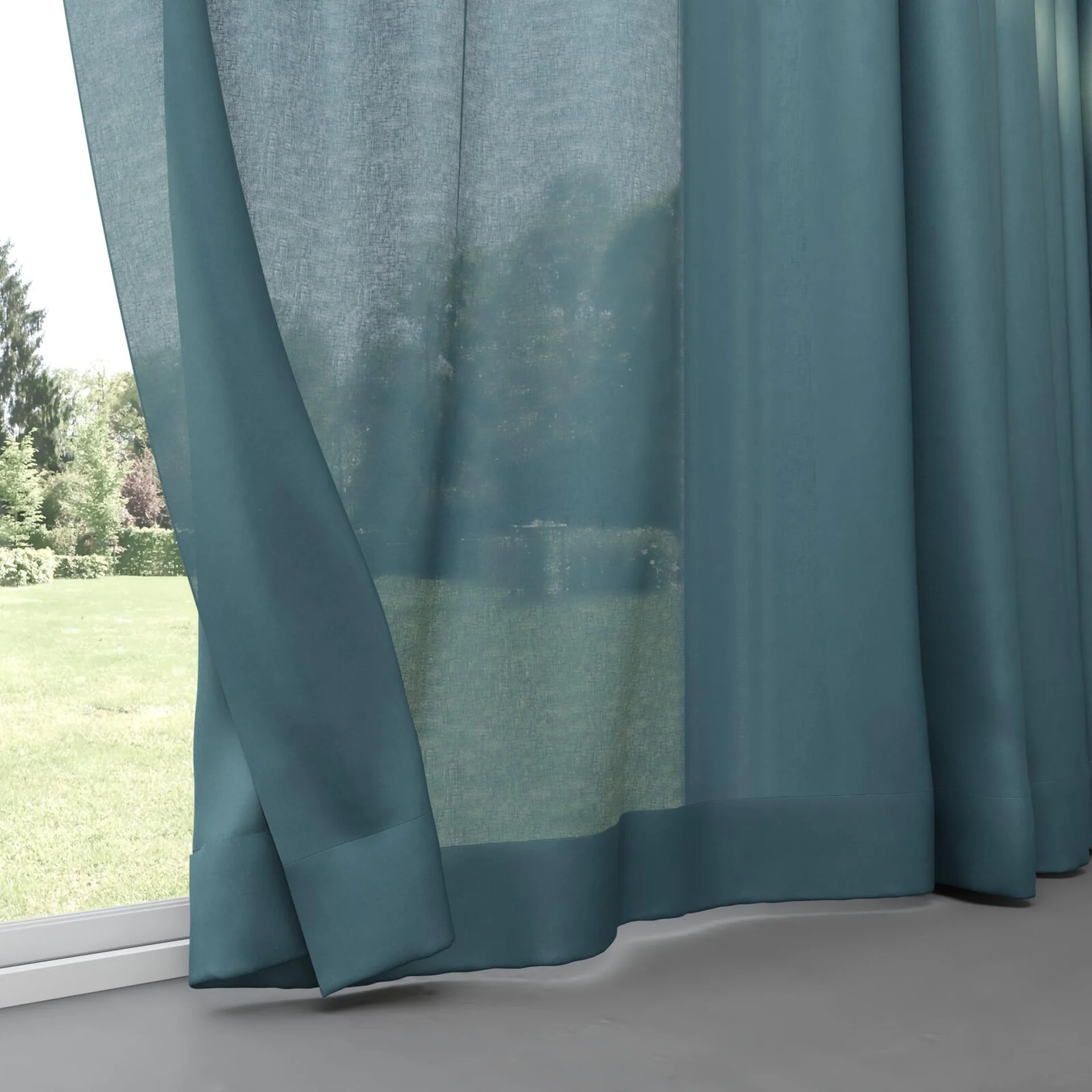 Bottom view of Linen Sanctuary, pinch pleat
