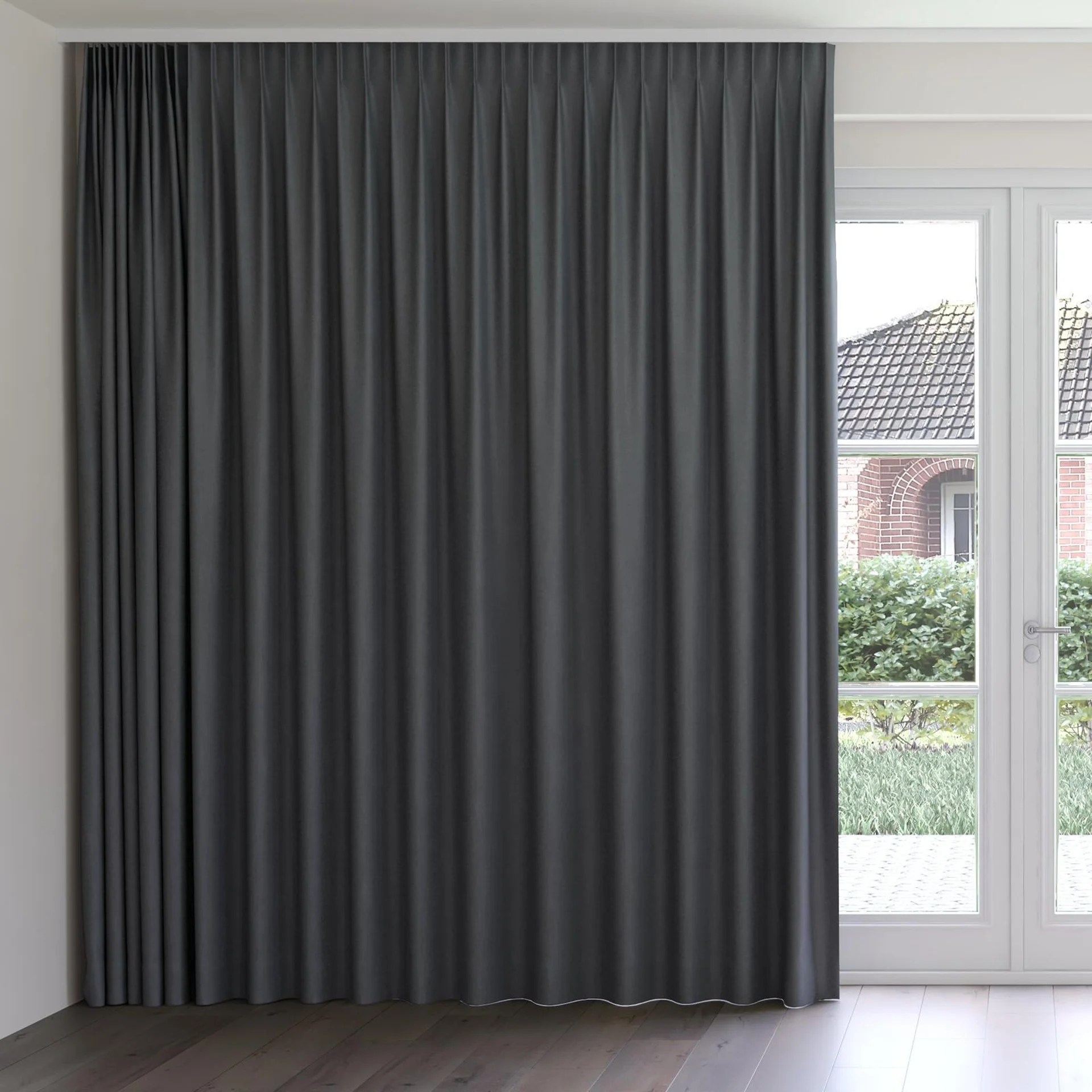 Front view of Stonewall Blackout Raven, on curtain rail