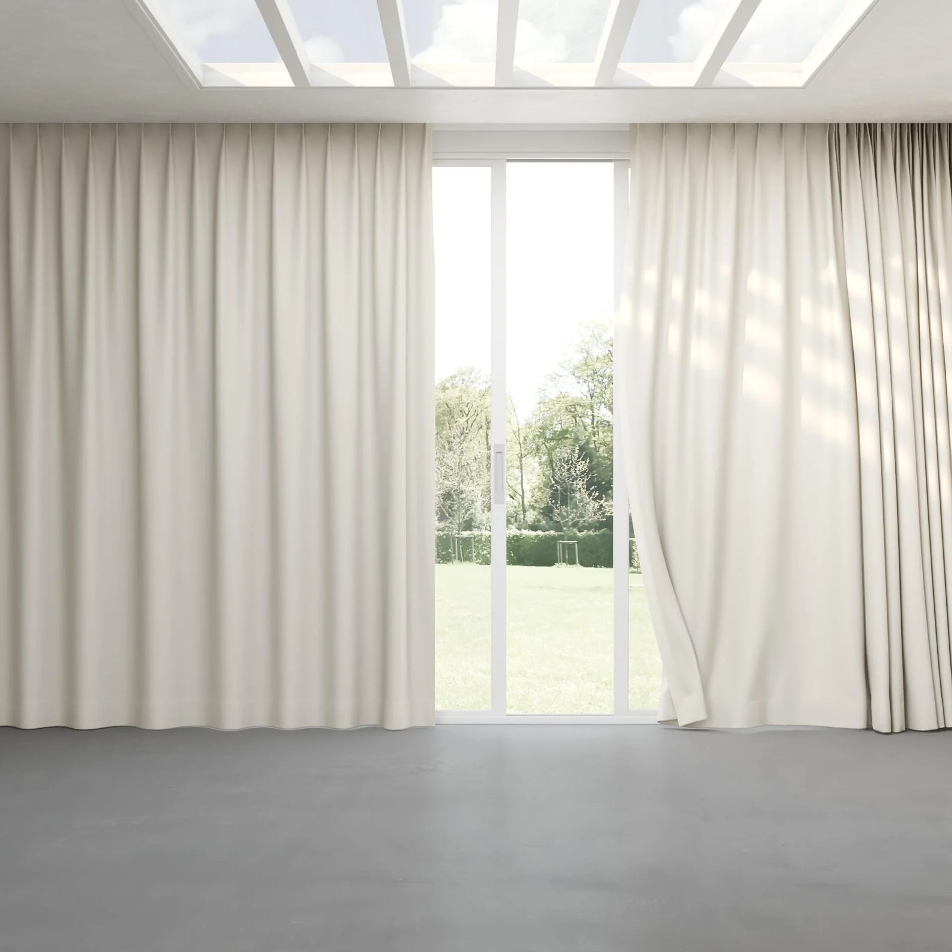 Full view of Trailblazer Dove, pinch pleat