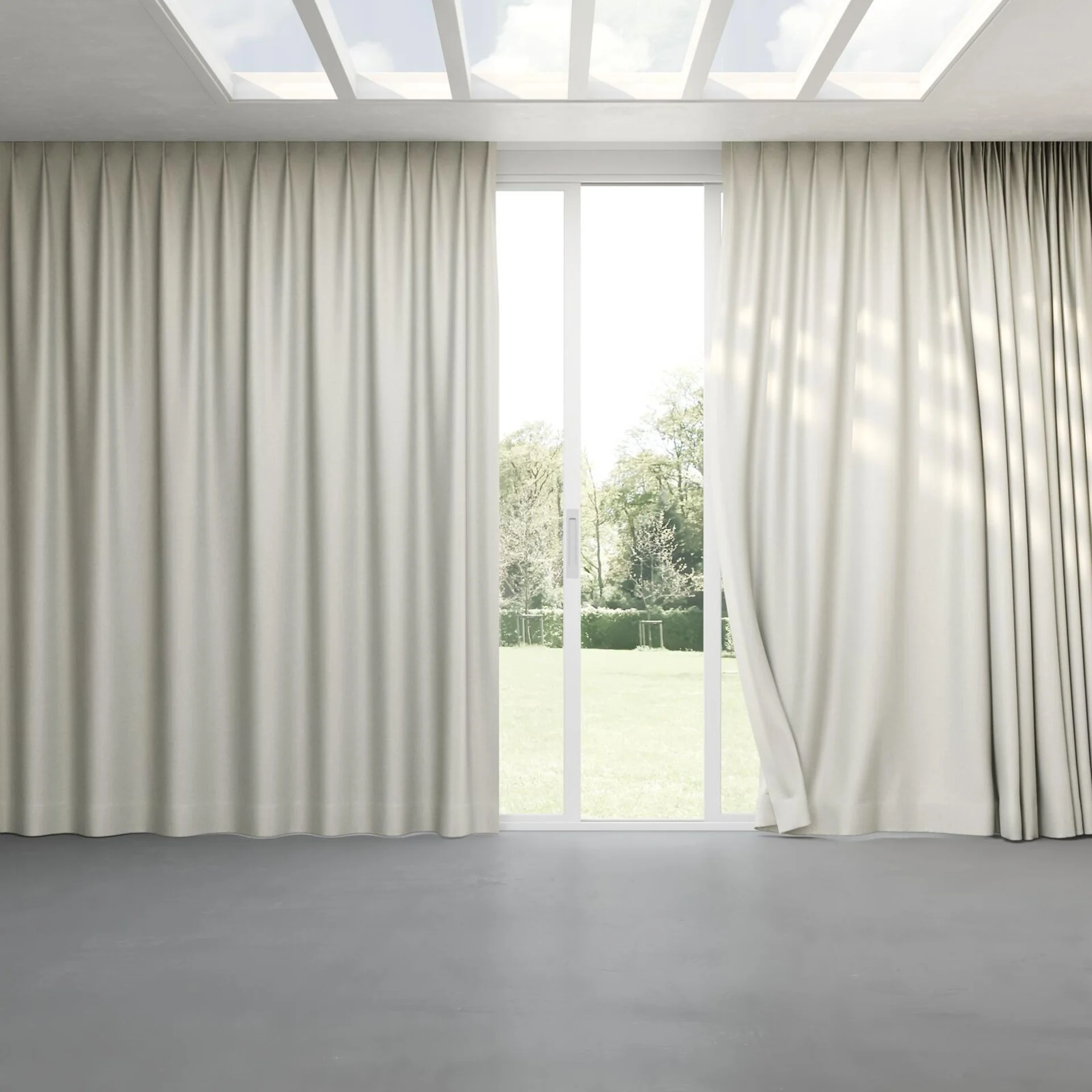 Full view of Jupiter Sesame, pinch pleat