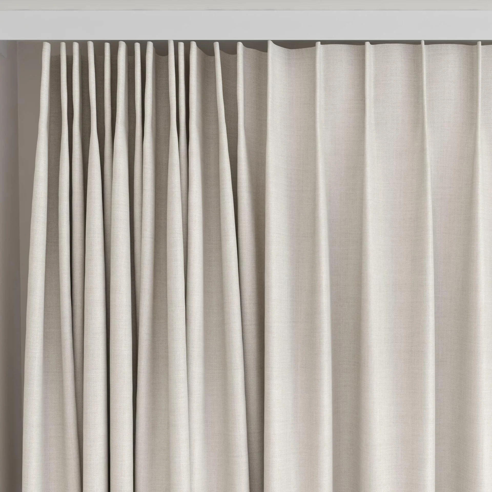 Top view of Loci Dim Out Ecru, on curtain rail