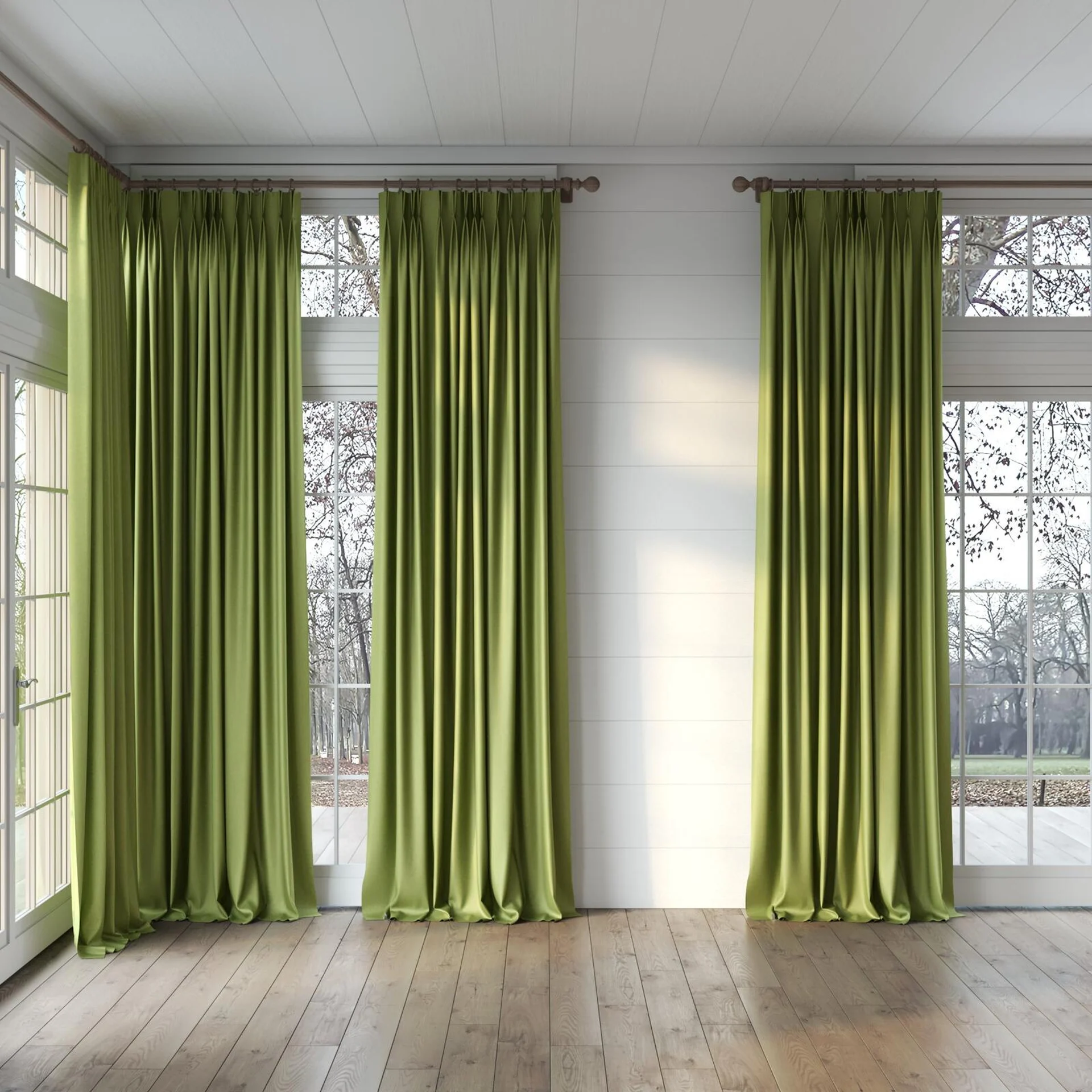 Full view of Tonga Grass, puddled, on curtain rod