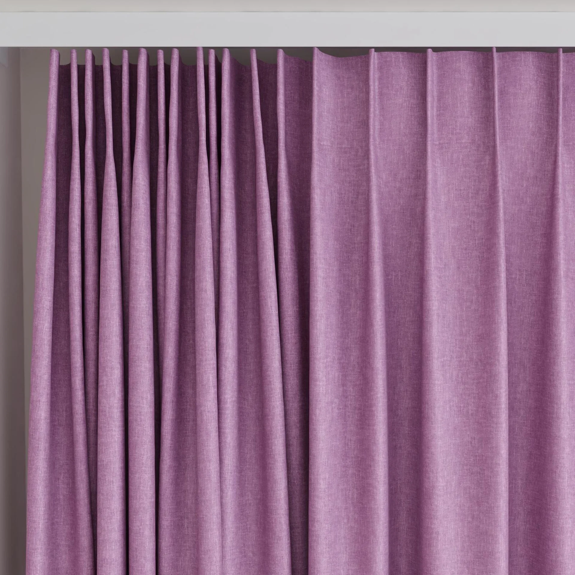 Top view of Hometown Purple, on curtain rail