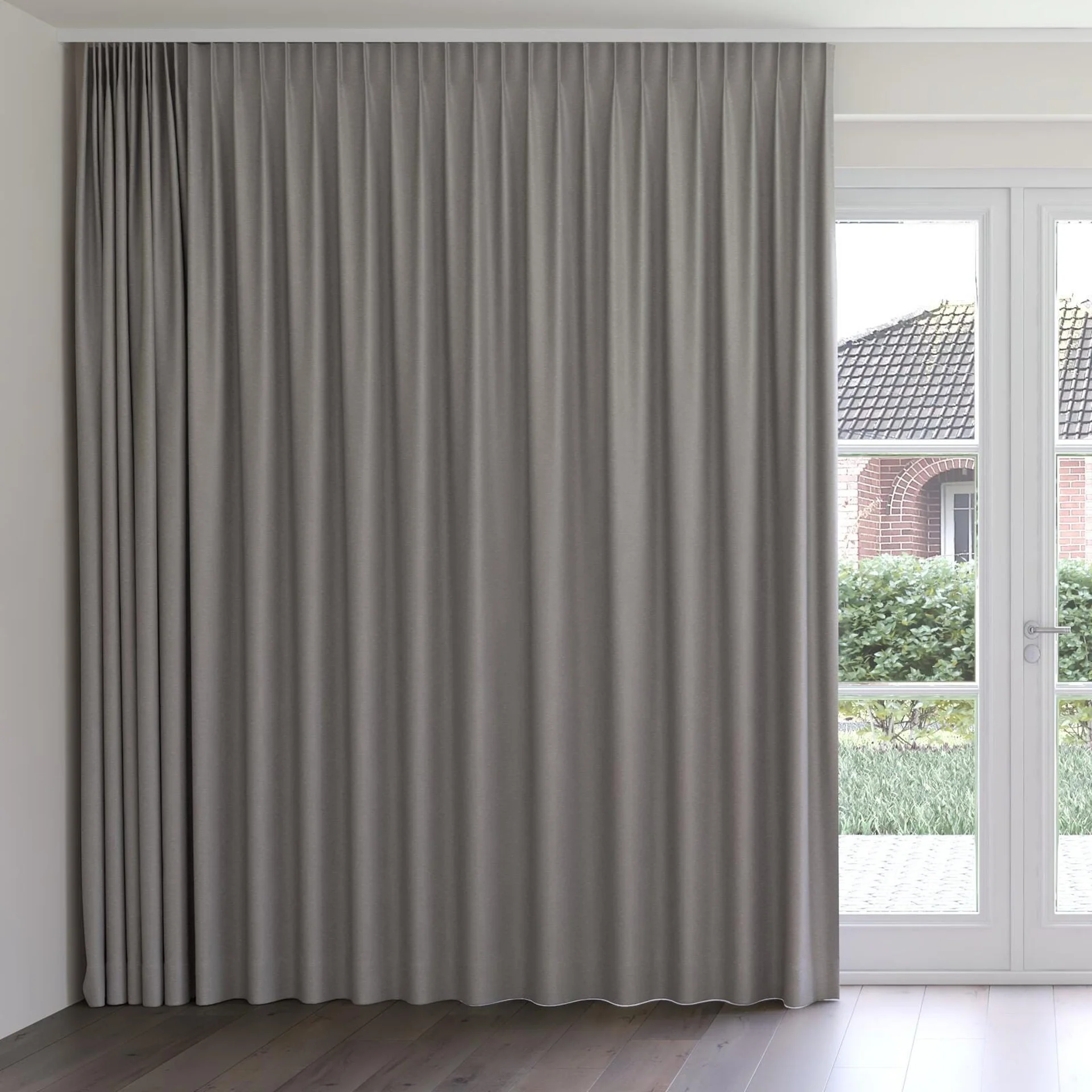 Front view of Colourwash Eco Shale, on curtain rail