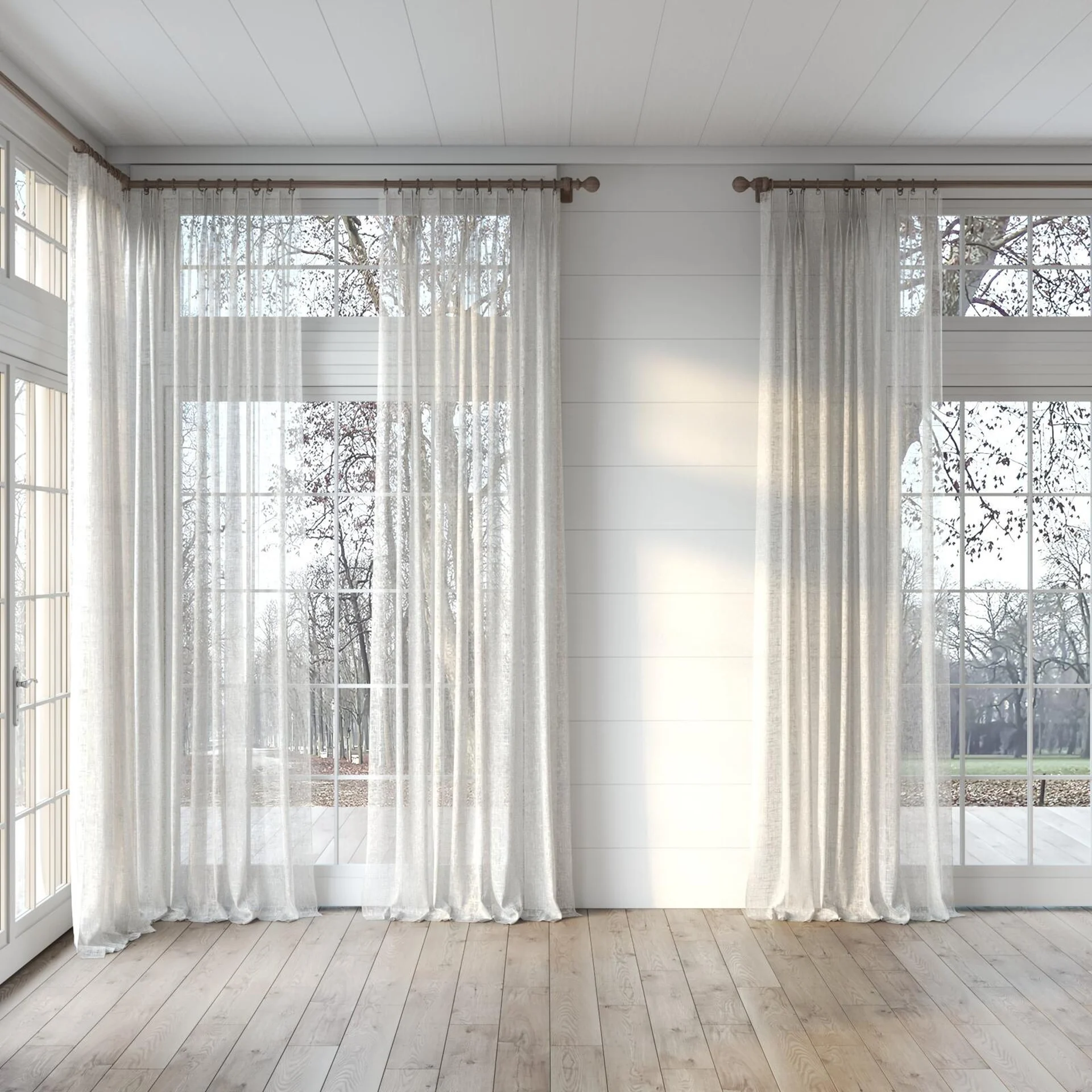 Full view of Beech Stone, puddled, on curtain rod