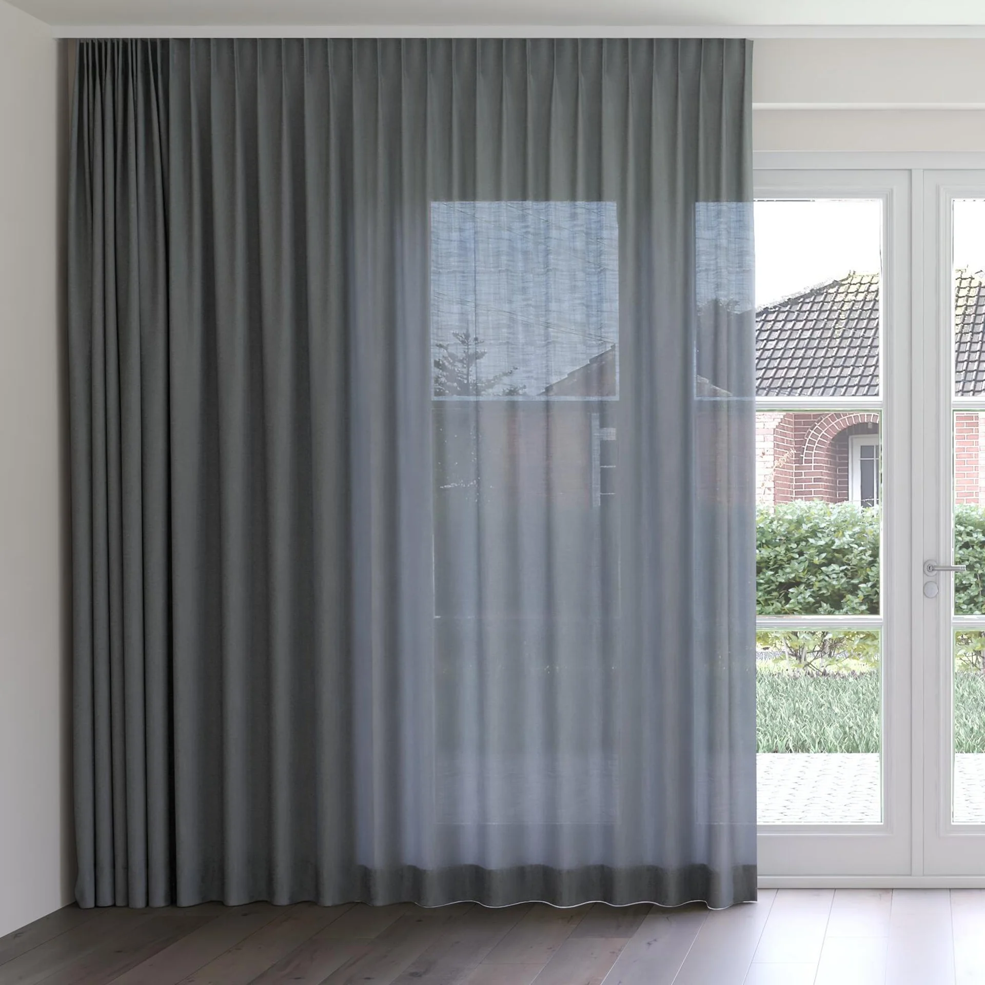 Front view of Envoy 2 Shadow 320cm, on curtain rail