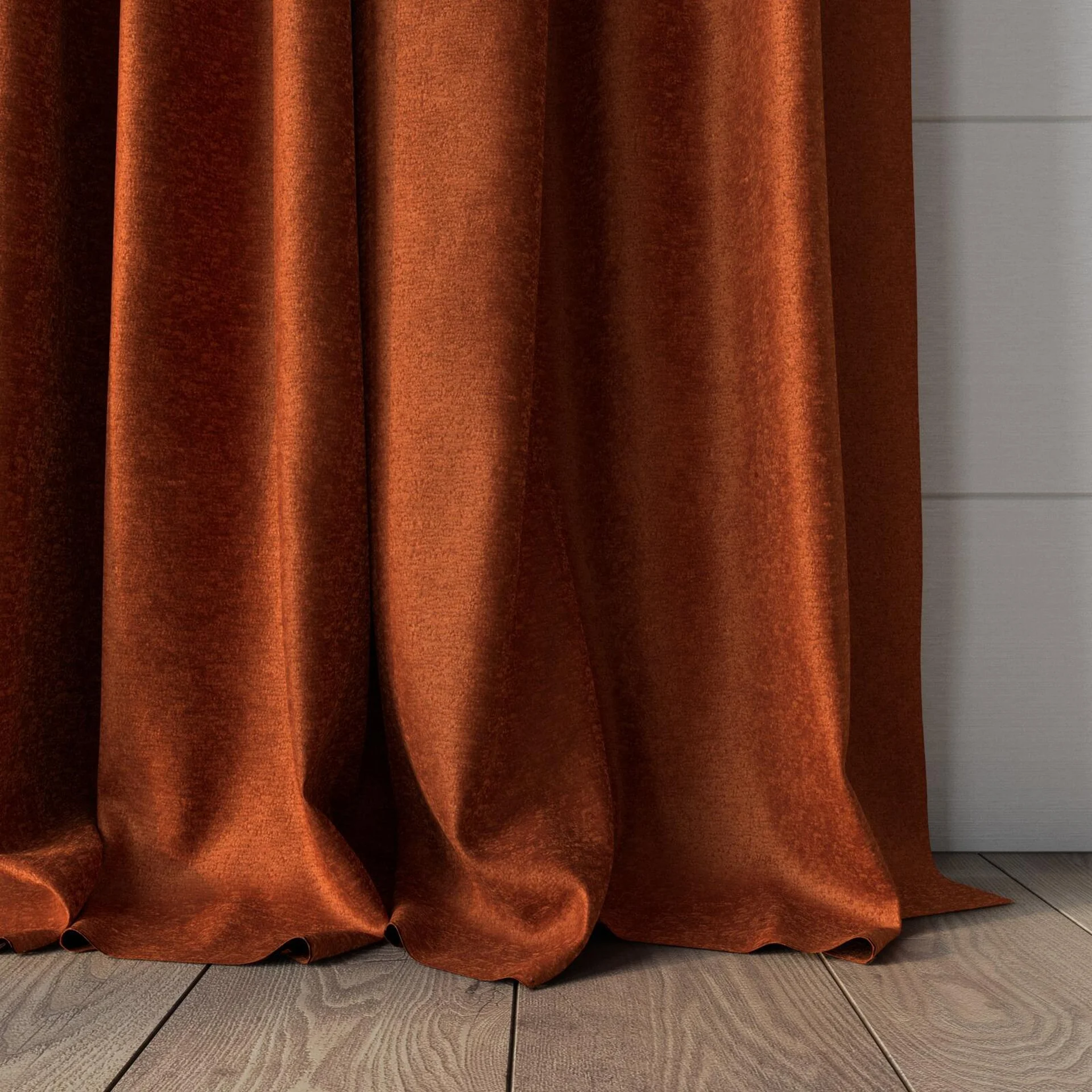 Bottom view of Brigadier Pumpkin, puddled, on curtain rod